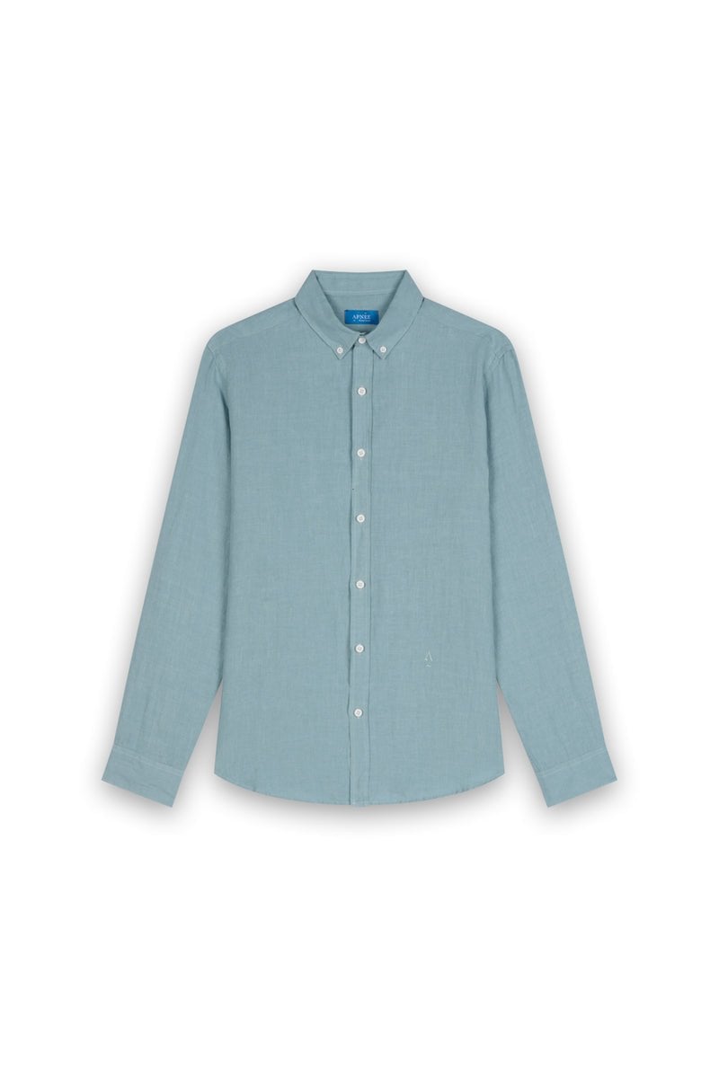 Linen shirt with lapel collar CHEMISE EN LIN COL REVERS BLEU Caraibes