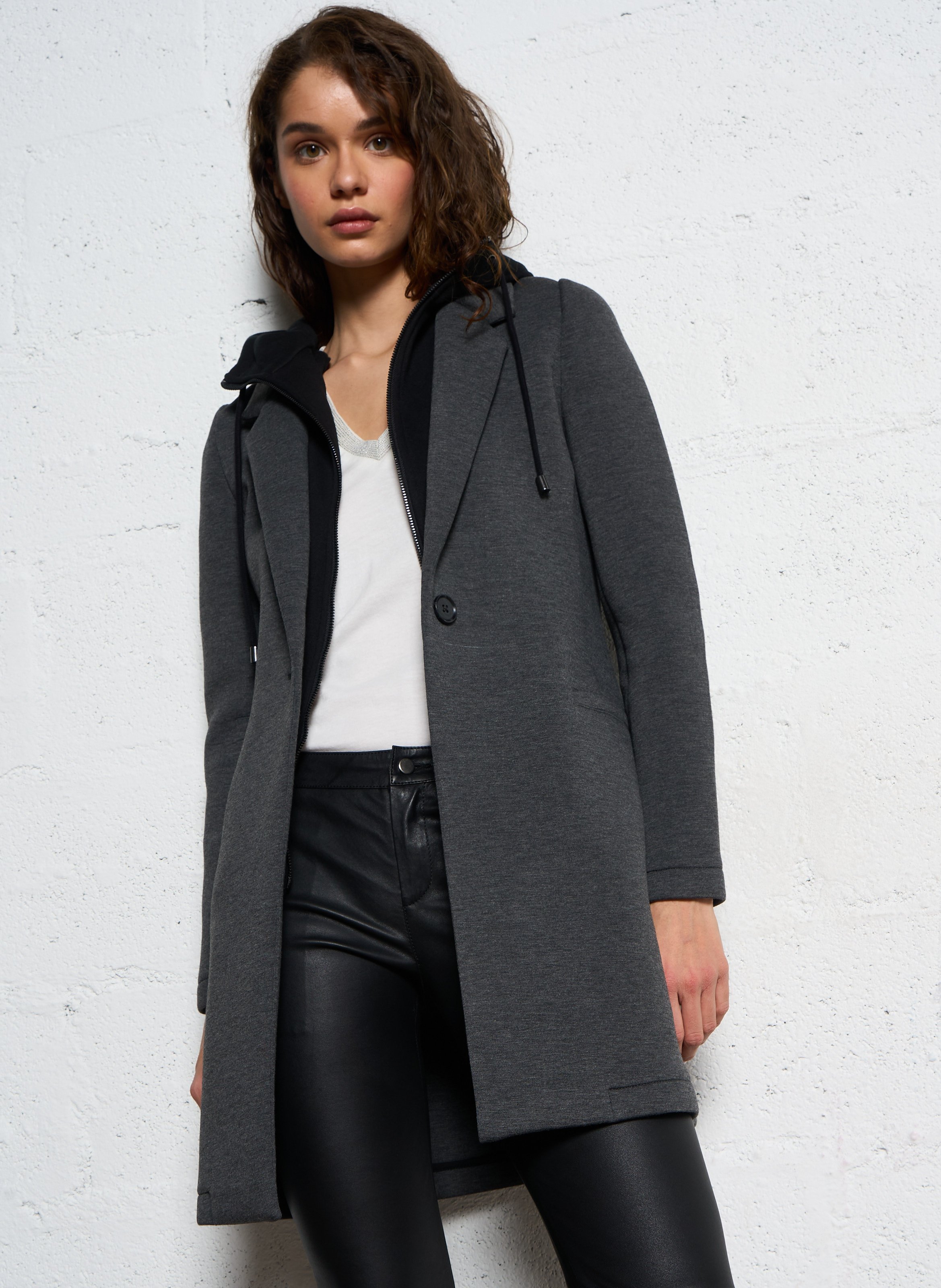 Langer Mantel mit abnehmbarer Kapuze IKKS Grau