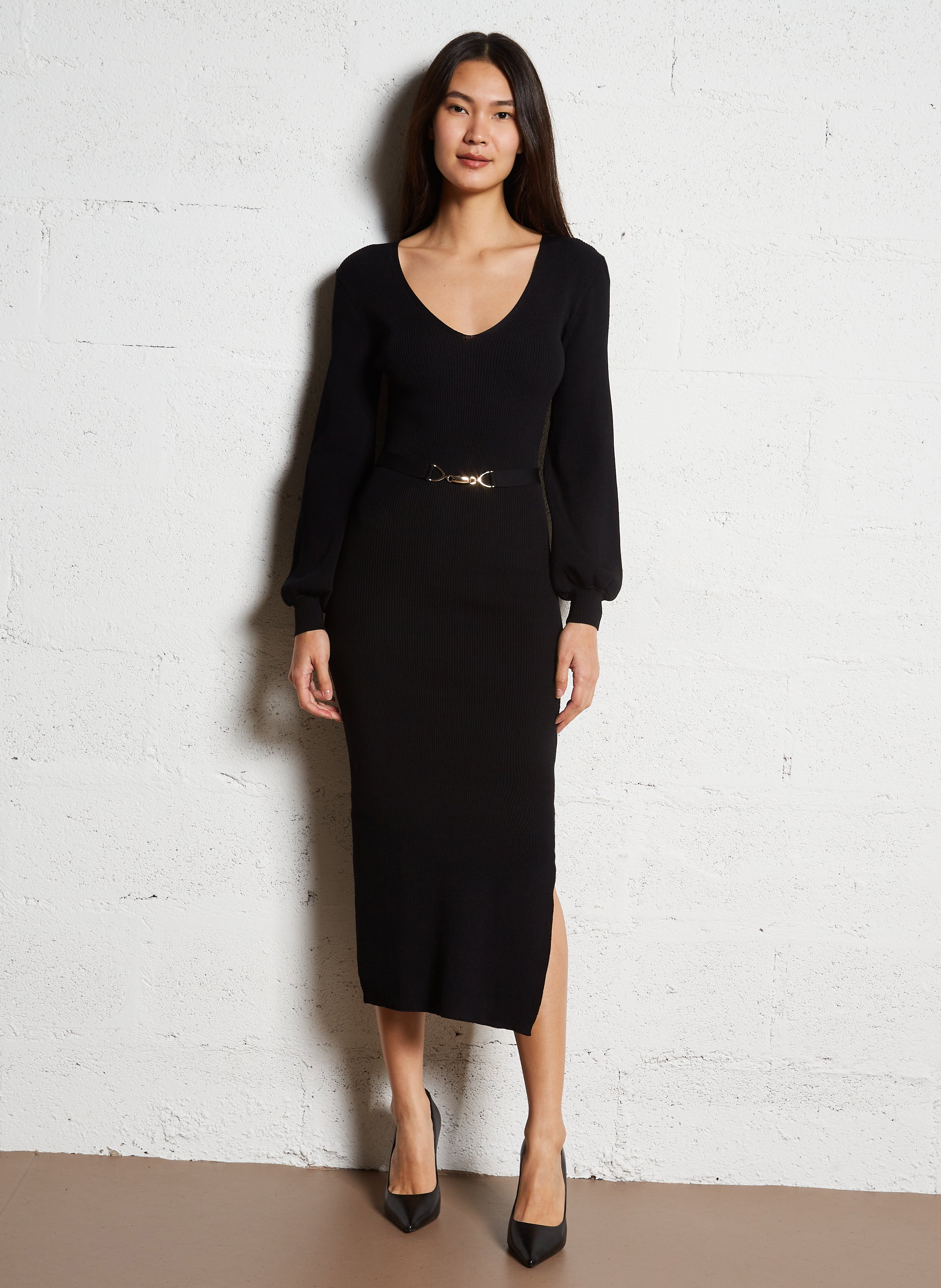 Halflange jurk van ribtricot MORGAN Zwart