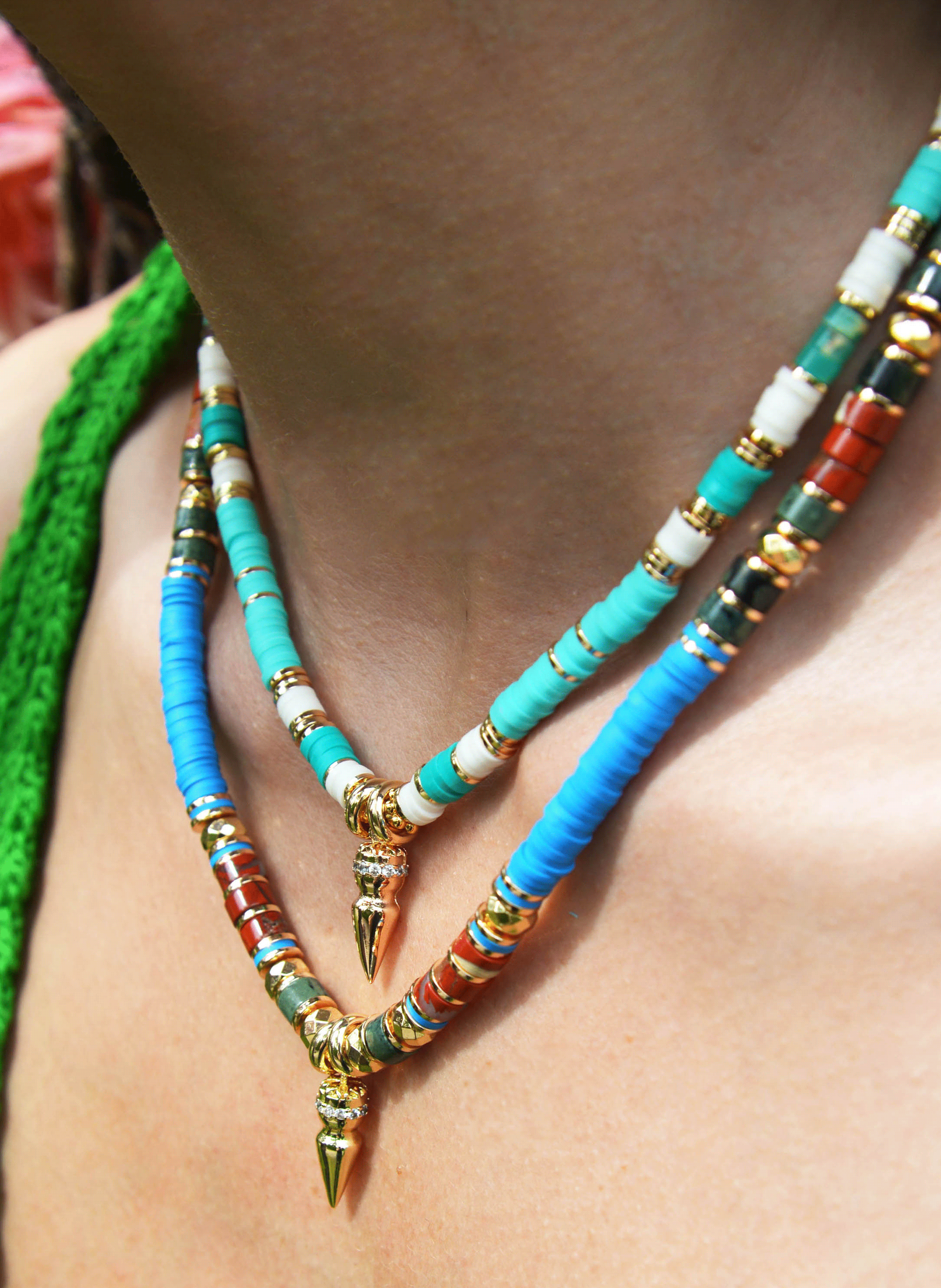 Adjustable necklace with beads and pendant HIPANEMA Blue