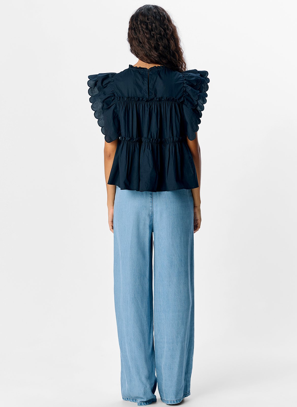 Round-neck cotton-blend cardigan OBJECT Blue