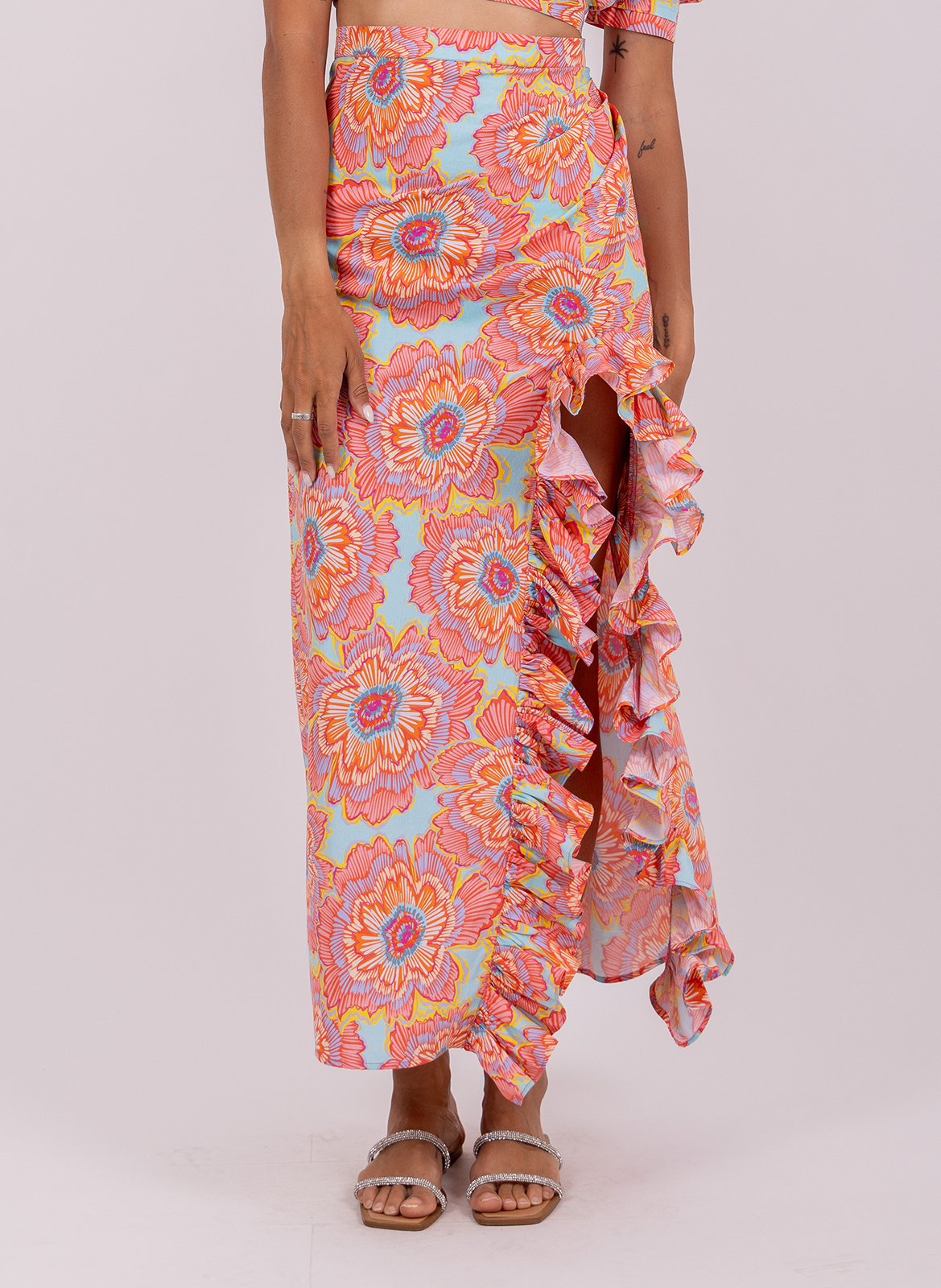 Jupe longue fendue à motifs SUNDRESS Bleu