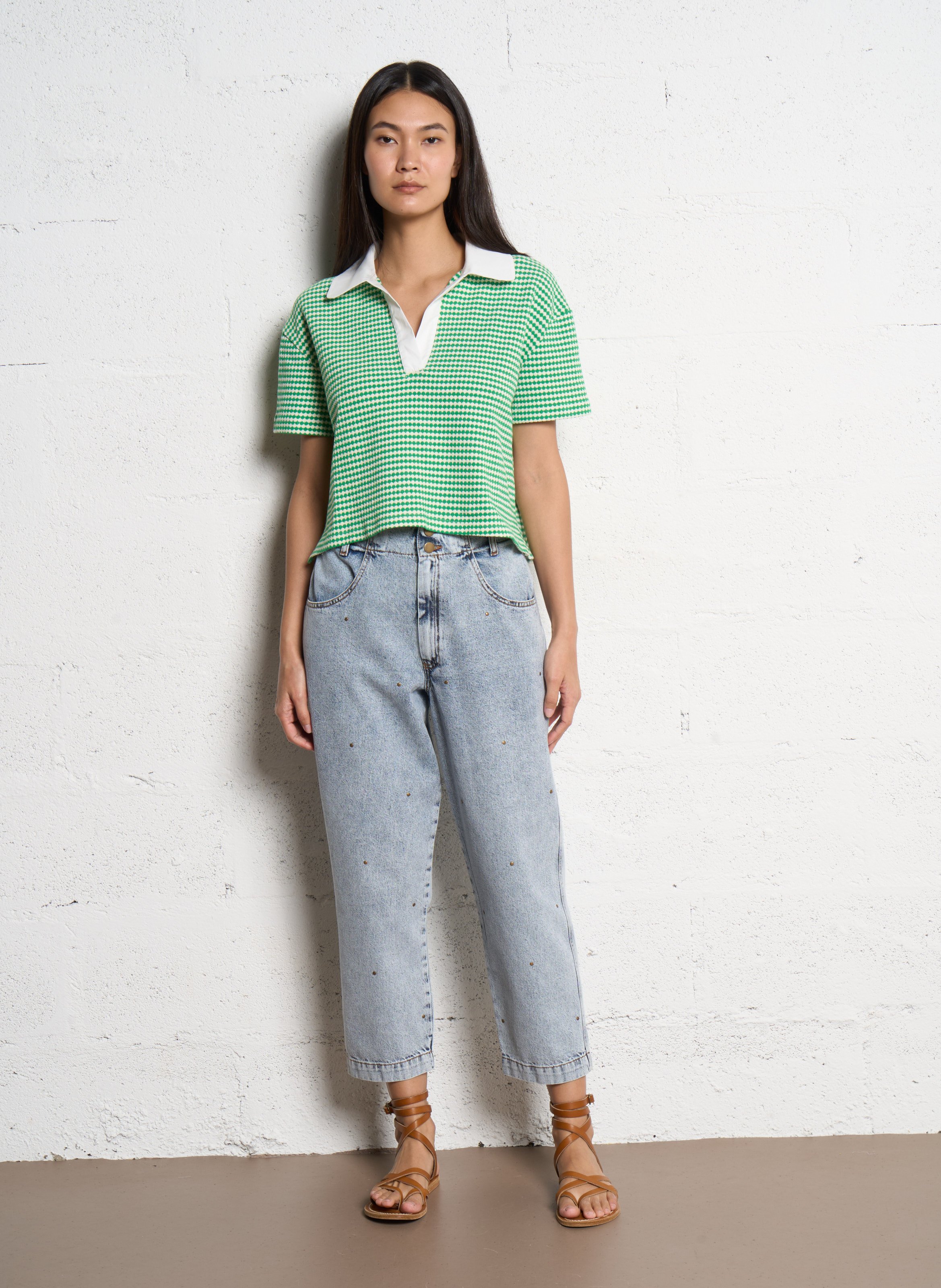 Oversized classic collar top TINSELS Green