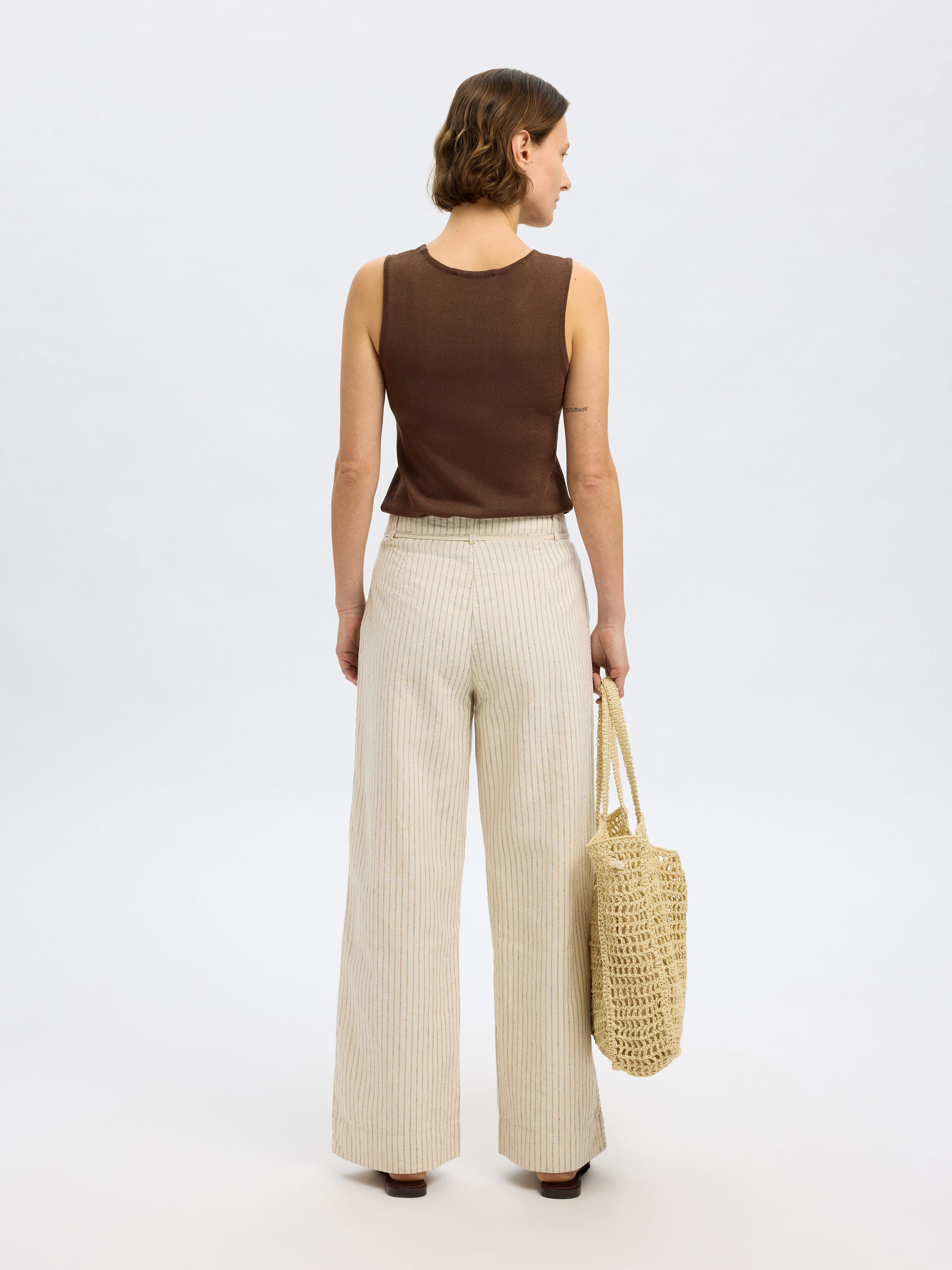 Pantalon large en coton bio mélangé SELECTED Beige