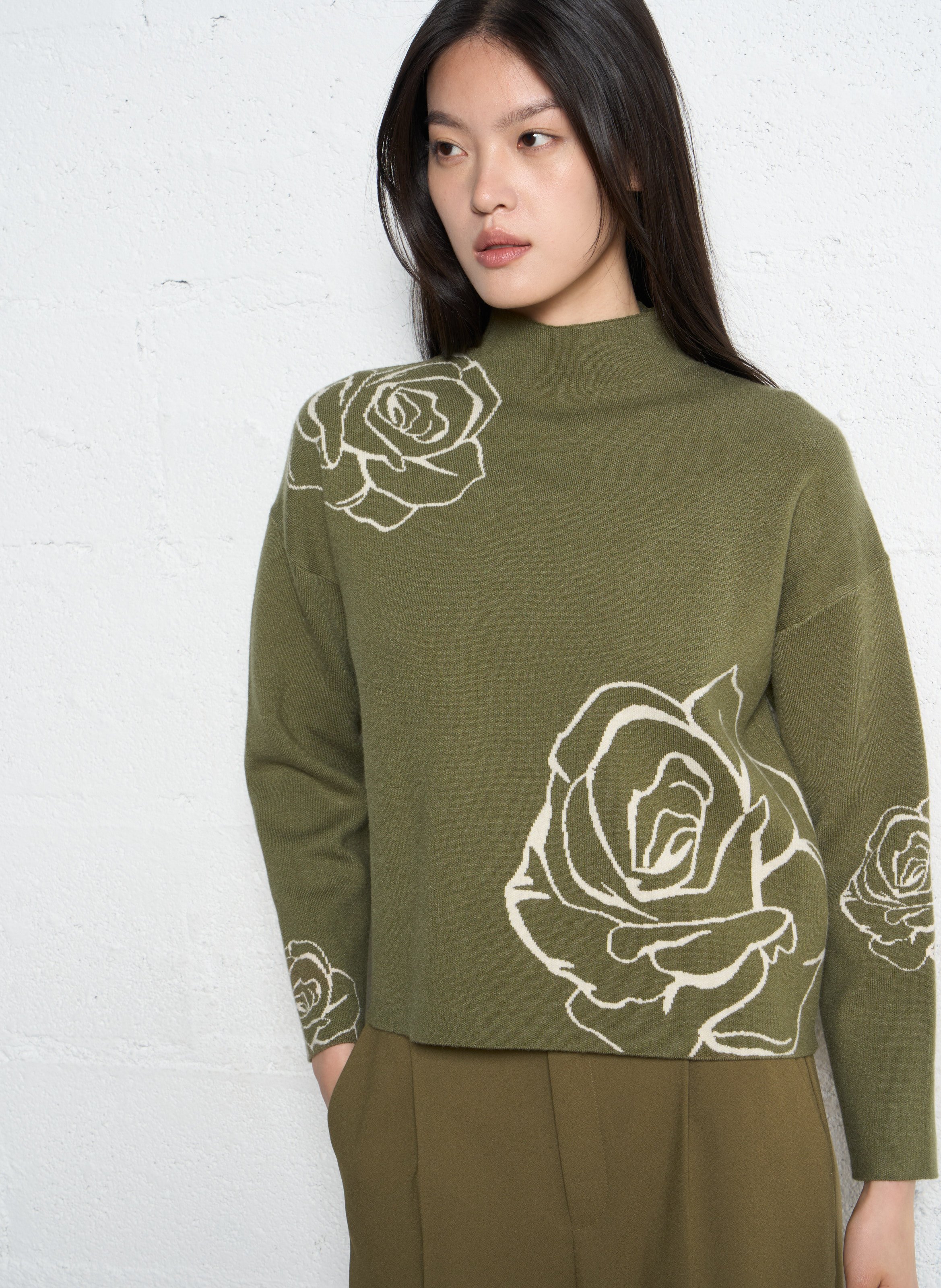 Pull court col montant à motifs IKKS Vert