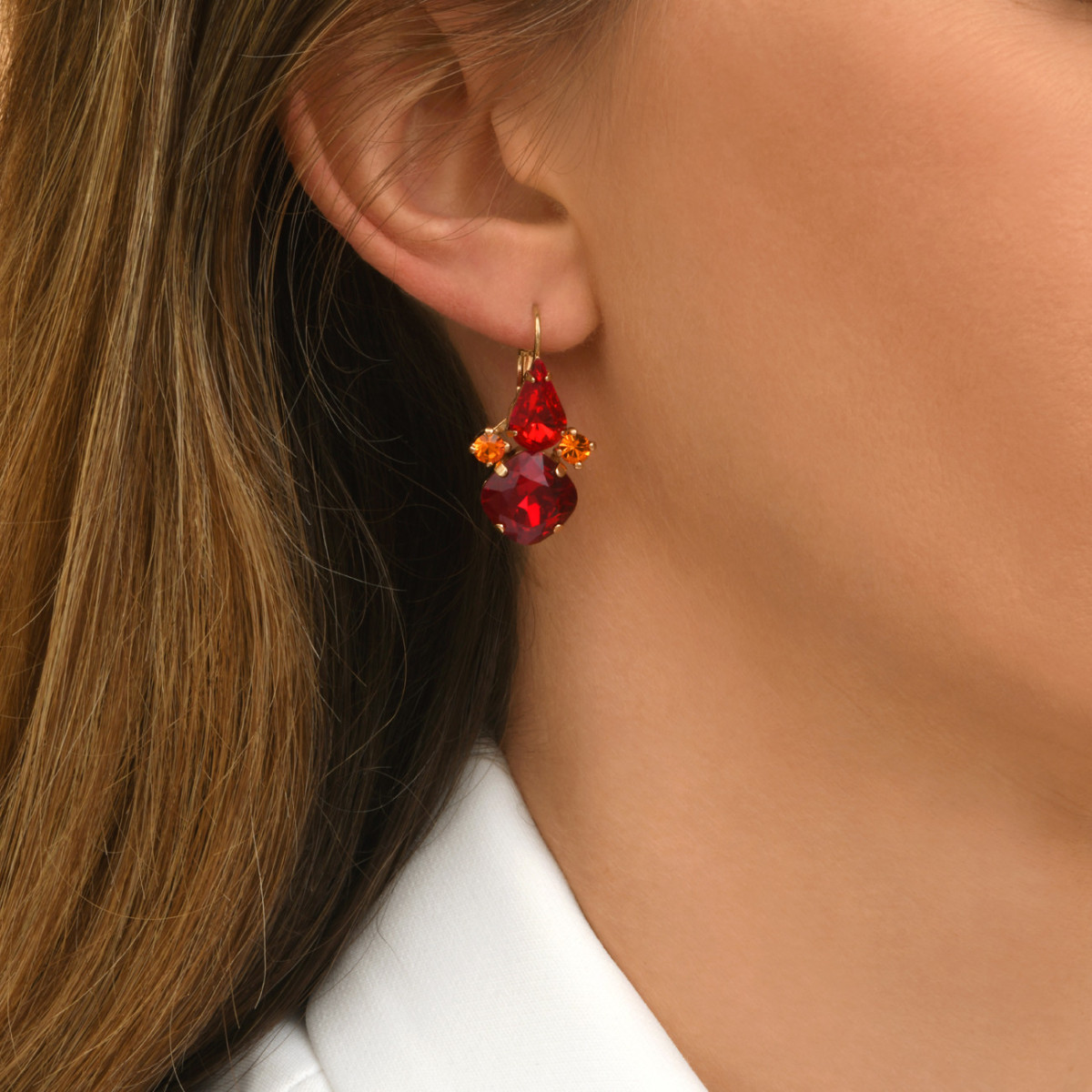 Crystal Rhinestone Drop Earrings SATELLITE PARIS Red