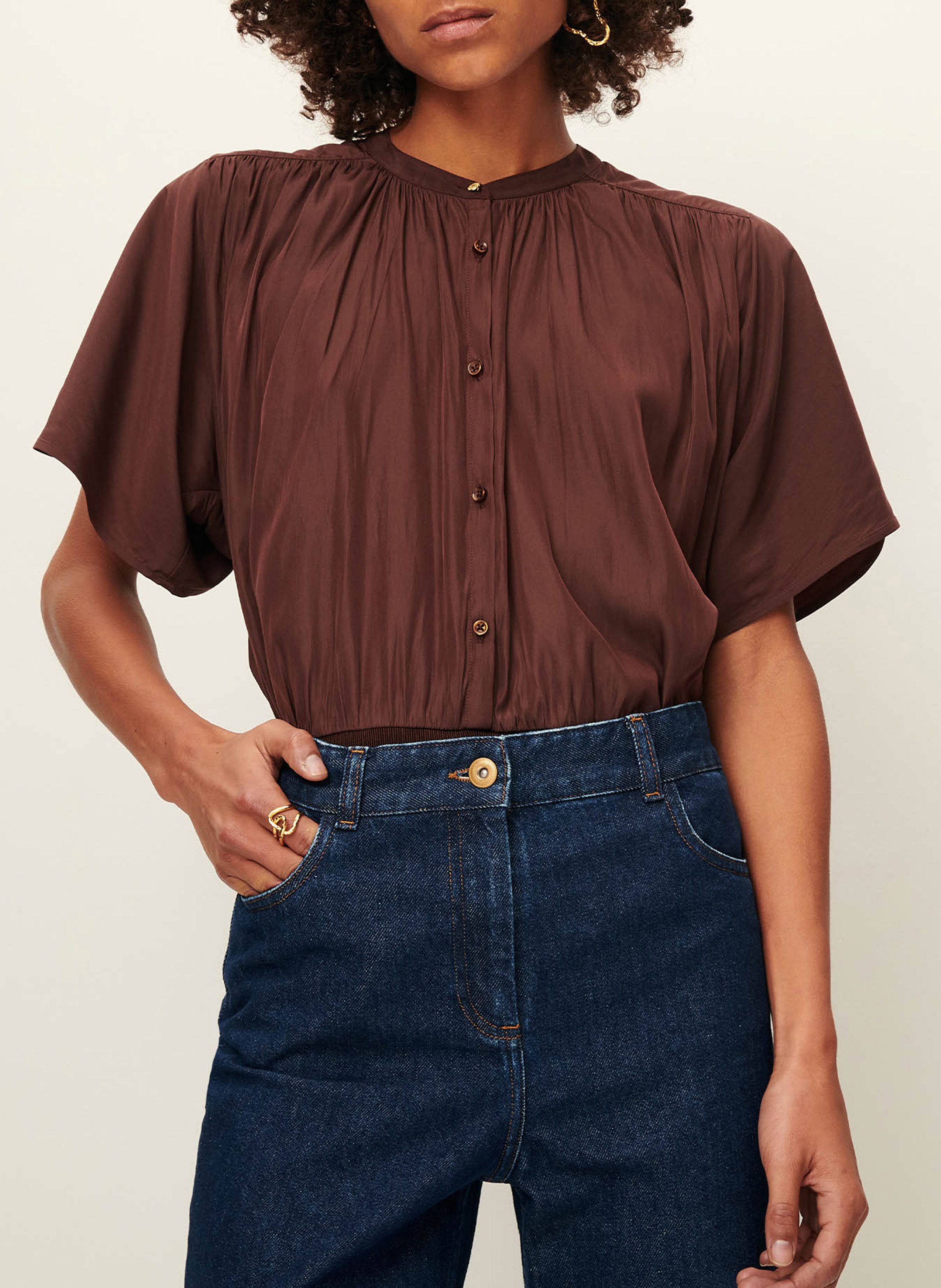 Straight crew neck top SESSUN Brown