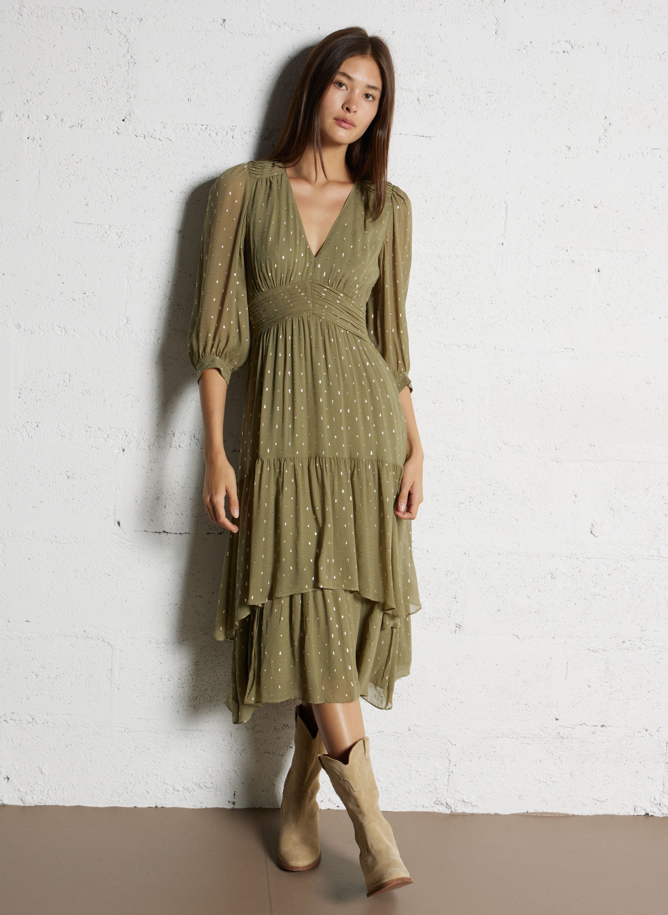 Robe longue col V BA&SH Kaki