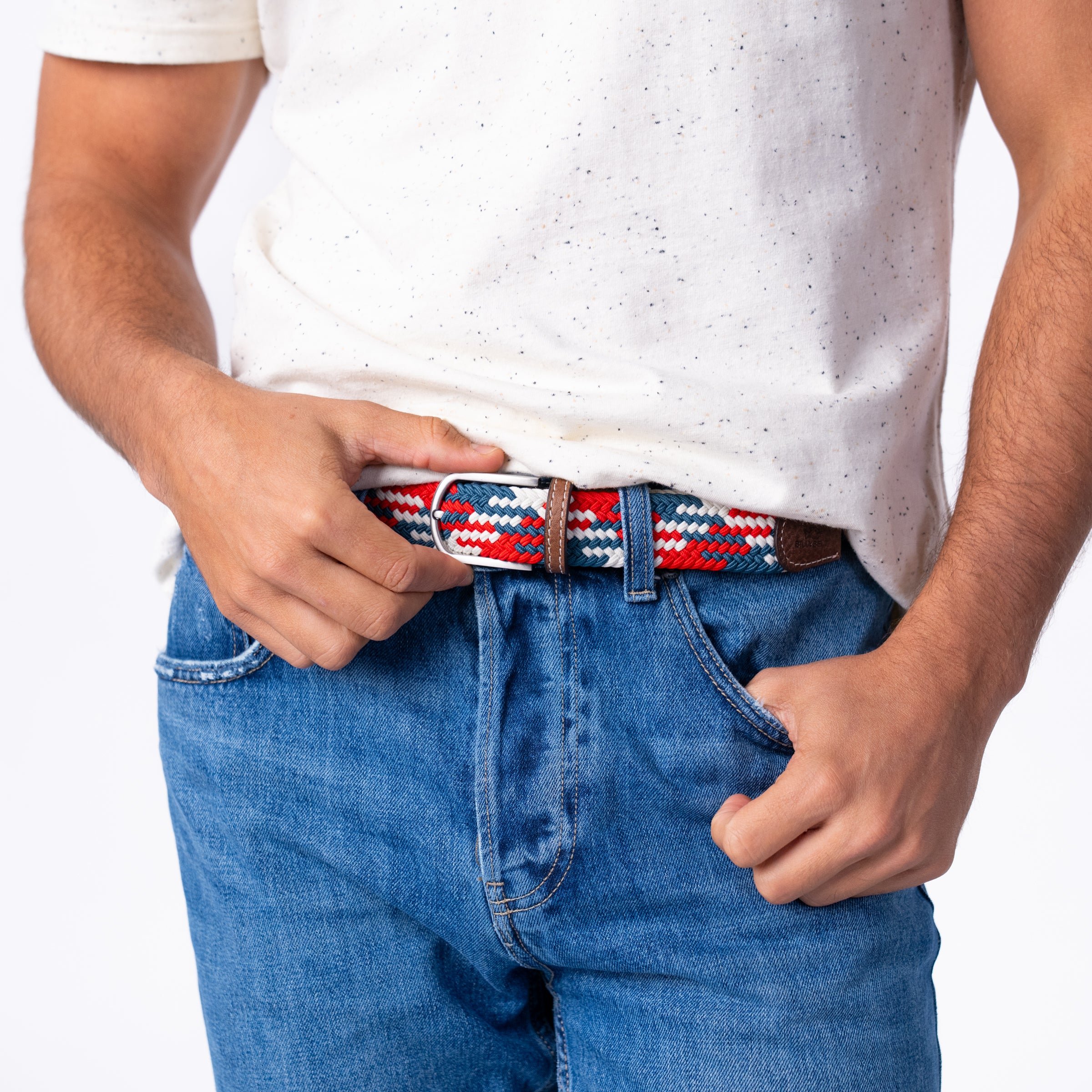 Multicolored braided elastic belt BILLYBELT Green