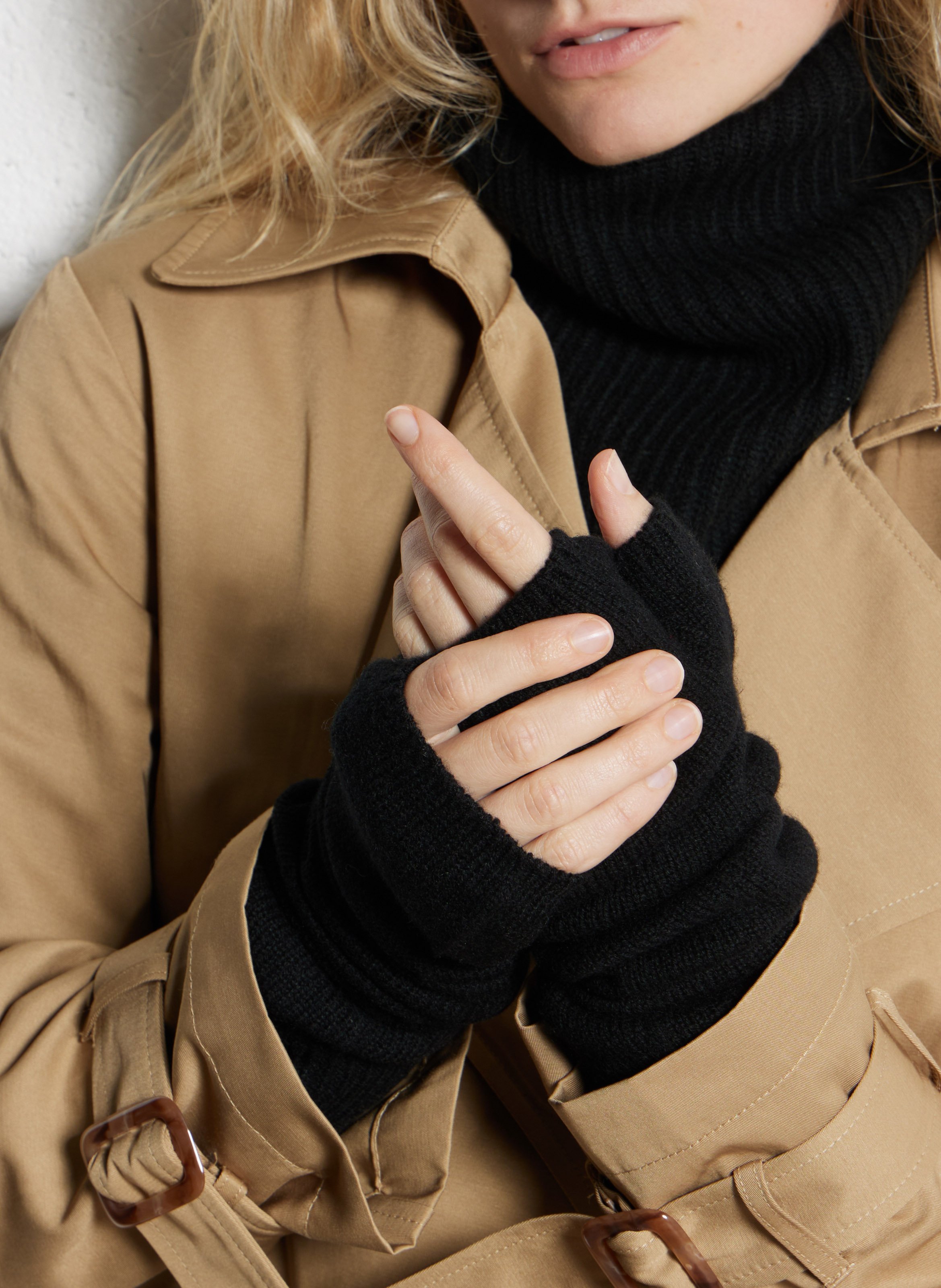 Halbhandschuhe aus Kaschmir KUJTEN Schwarz