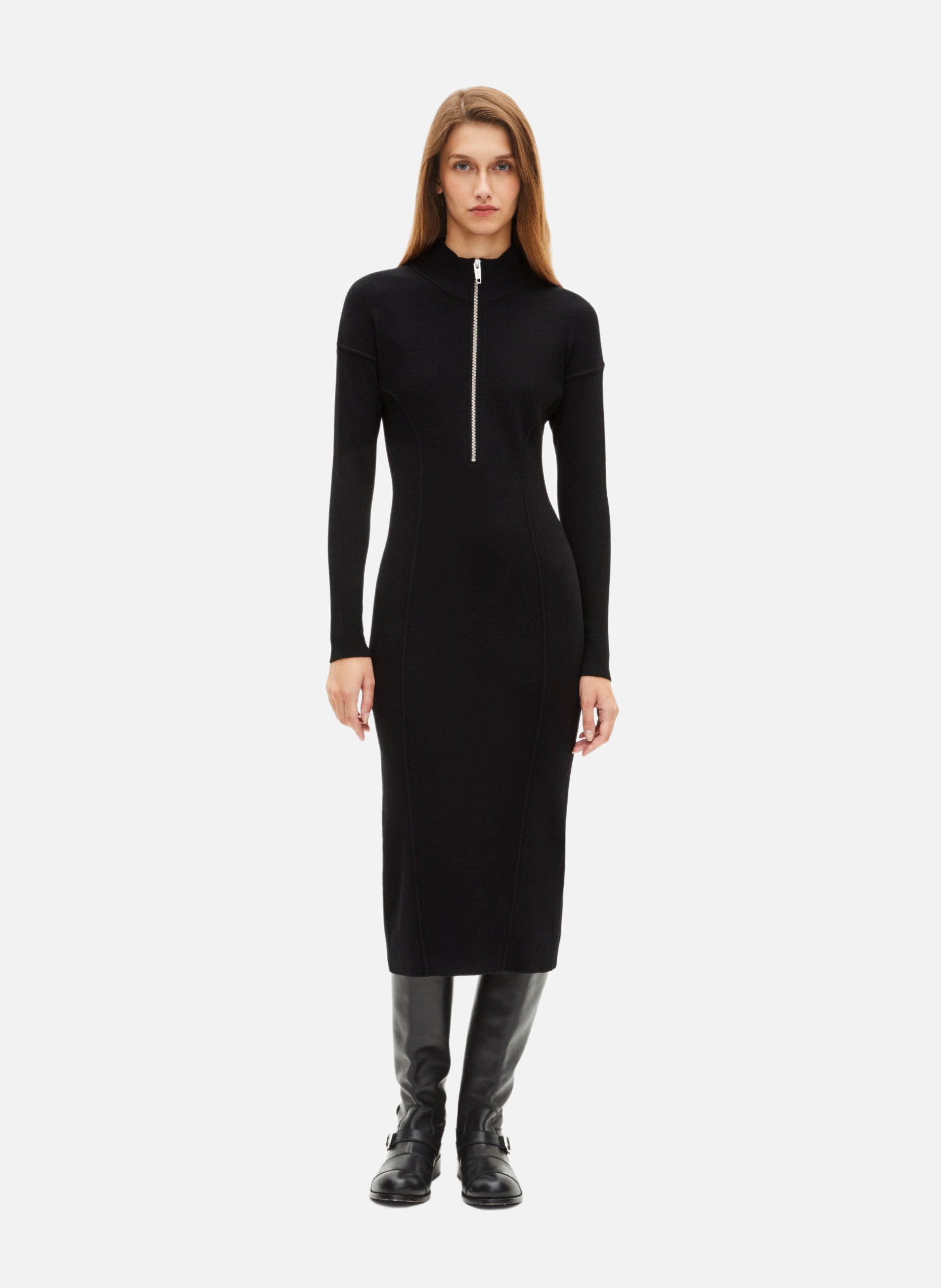 Robe longue en laine mélangée col zippé THE KOOPLES Noir