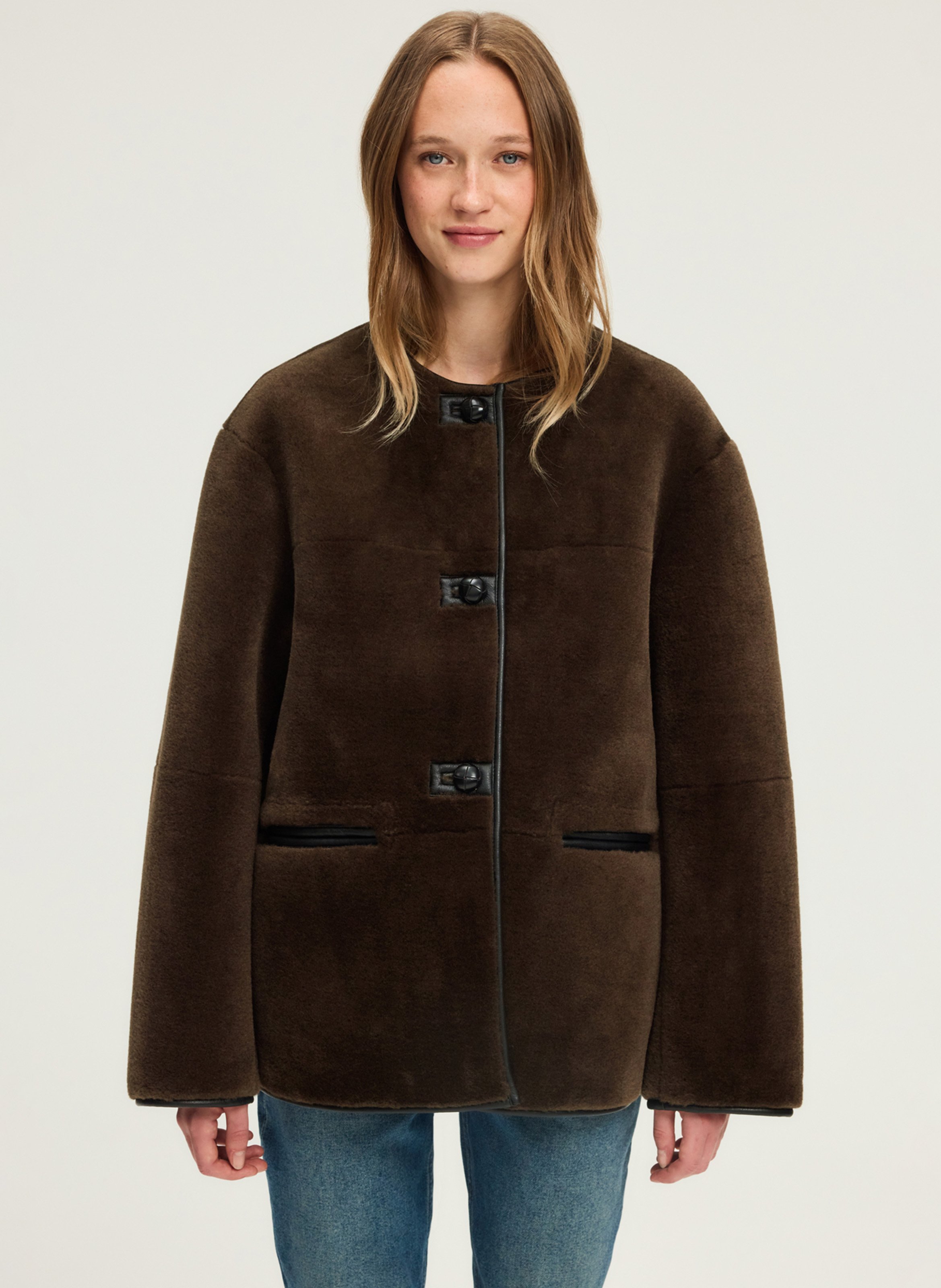 Oversized round neck jacket PABLO Khaki