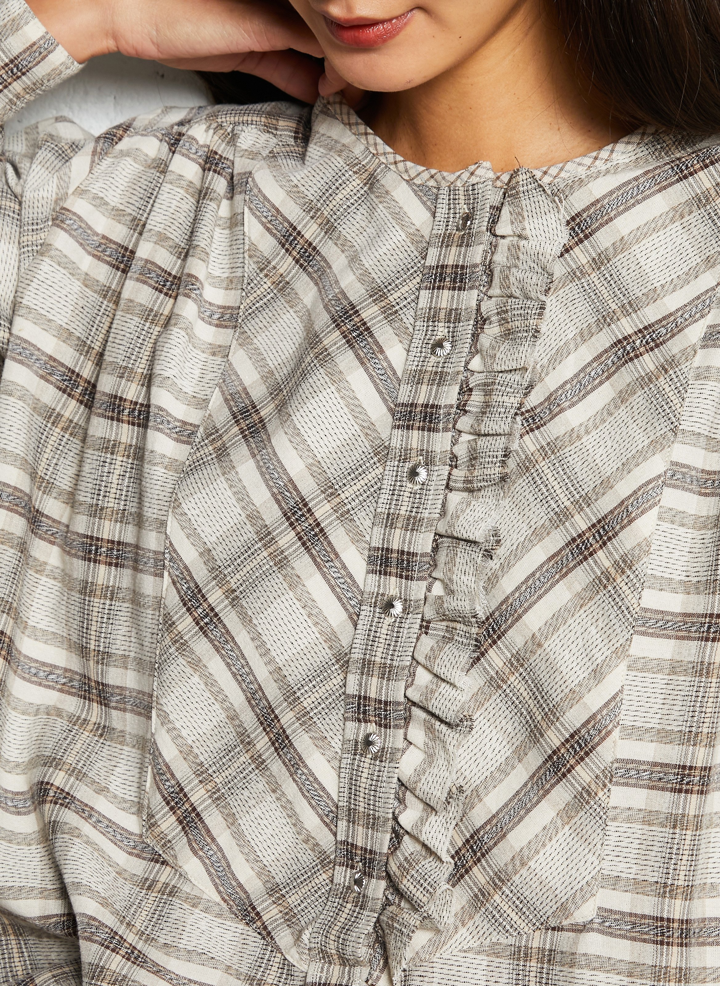 Oversized striped shirt with ruffles HOD PARIS Beige