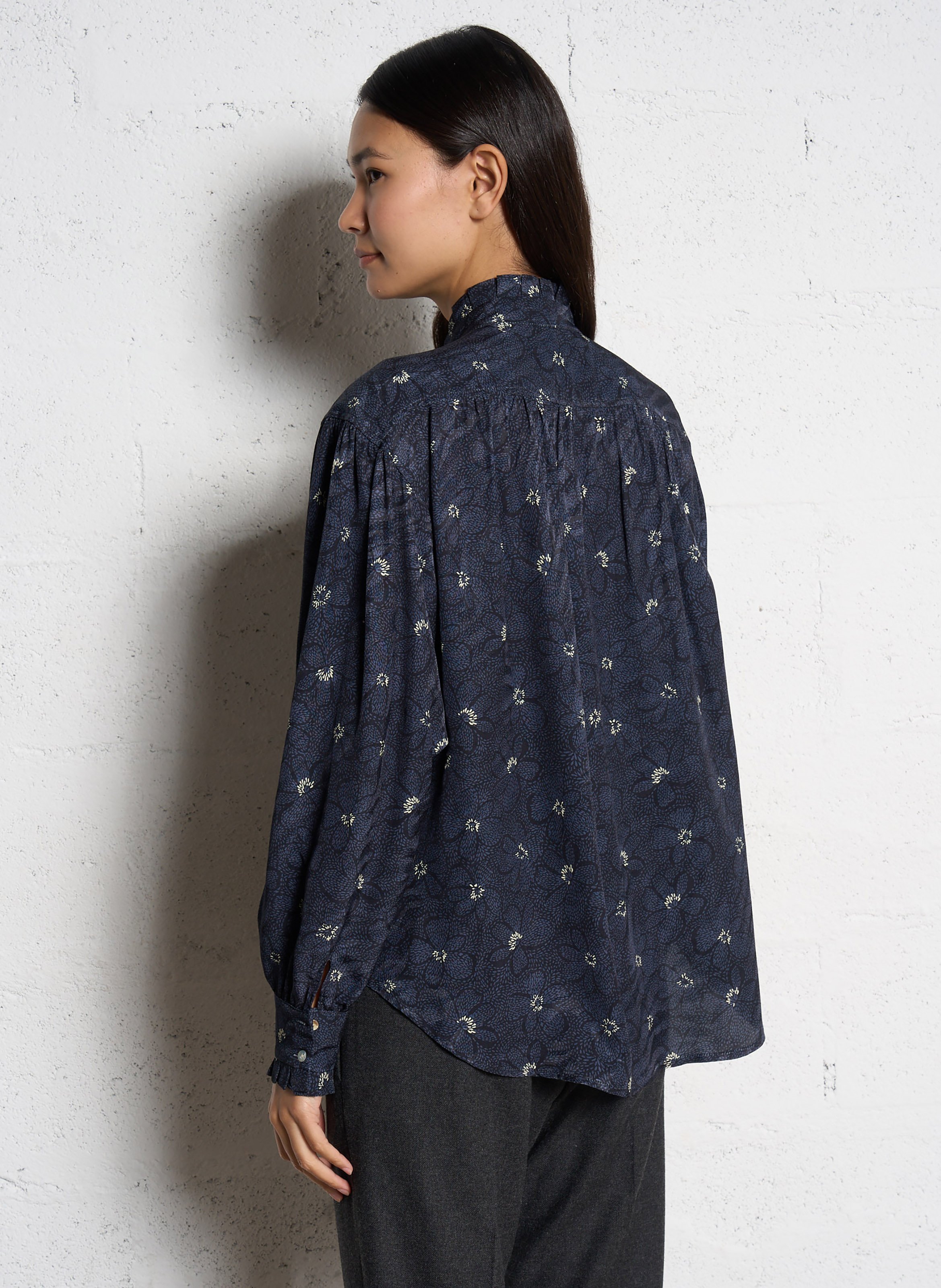 Blouse ample col montant imprimée en coton SOPHIE+LUCIE Bleu