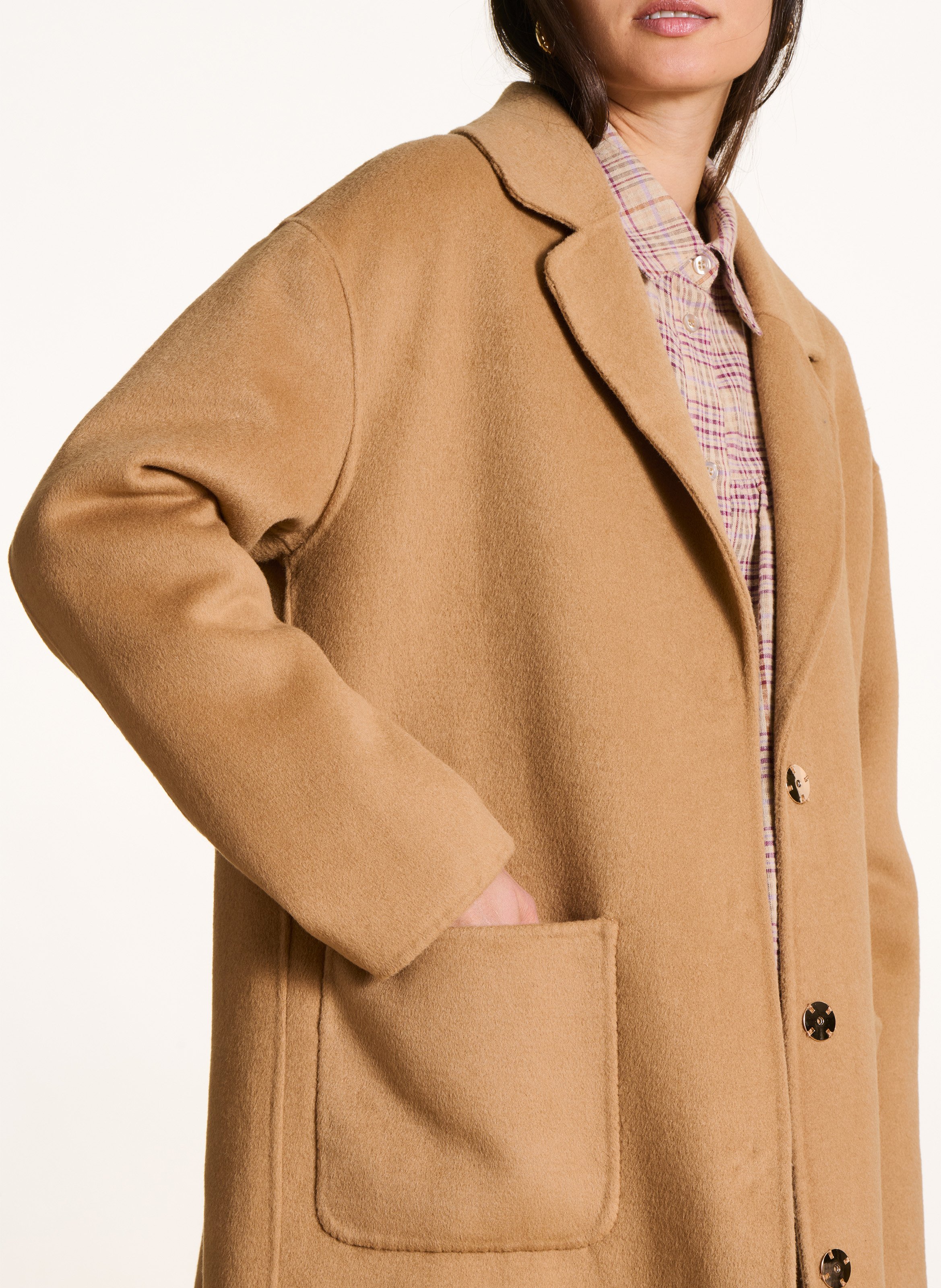 Einfarbiger gerader Mantel mit Taschen aus Wollmischung LA FEE MARABOUTEE Braun