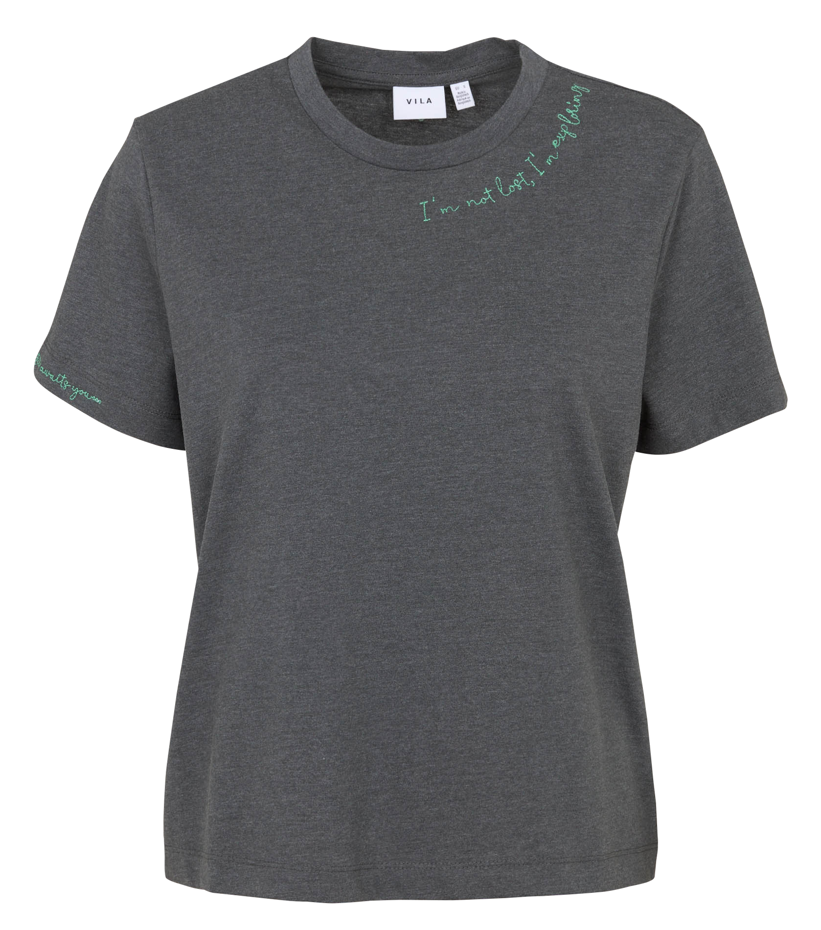 Tee-shirt droit col rond à détails brodés VILA Gris