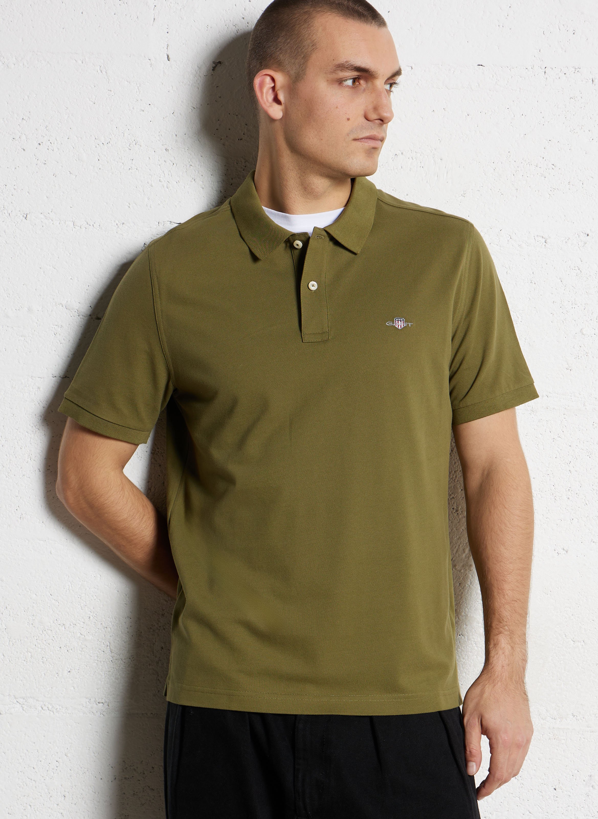Straight cotton polo shirt with classic collar GANT Green