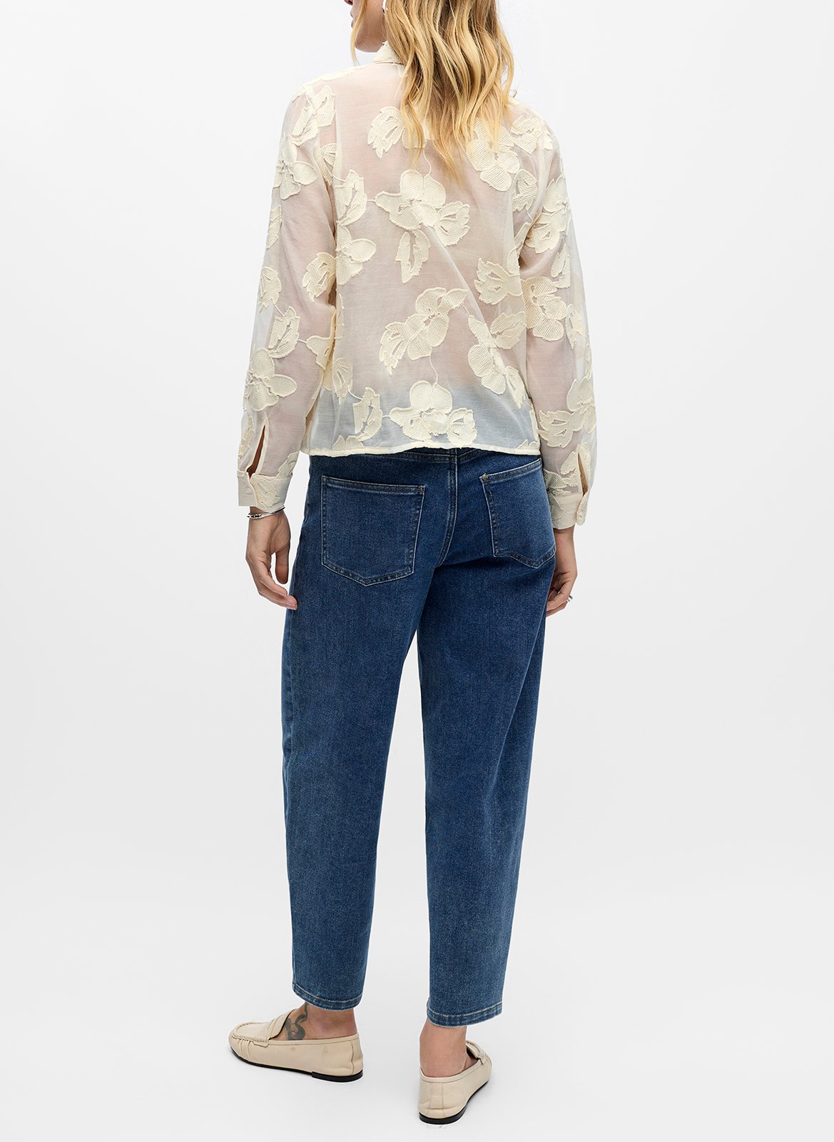 Cotton and linen shirt with classic collar OBJECT Beige