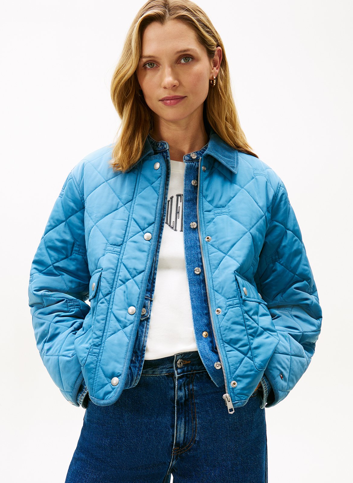 Veste droite matelassée à col velours TOMMY HILFIGER