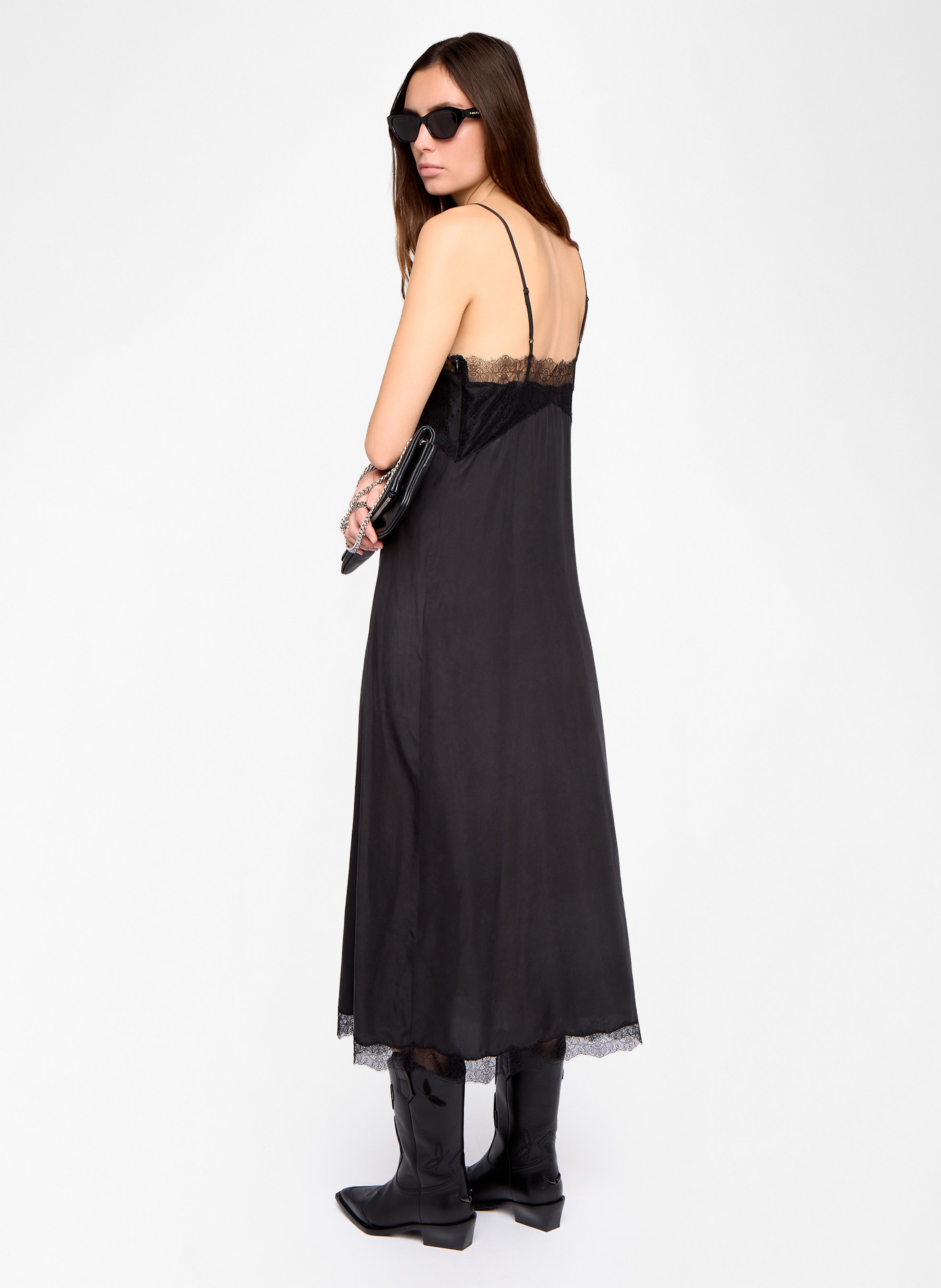 Robe midi col carré en soie ZADIG&VOLTAIRE Noir