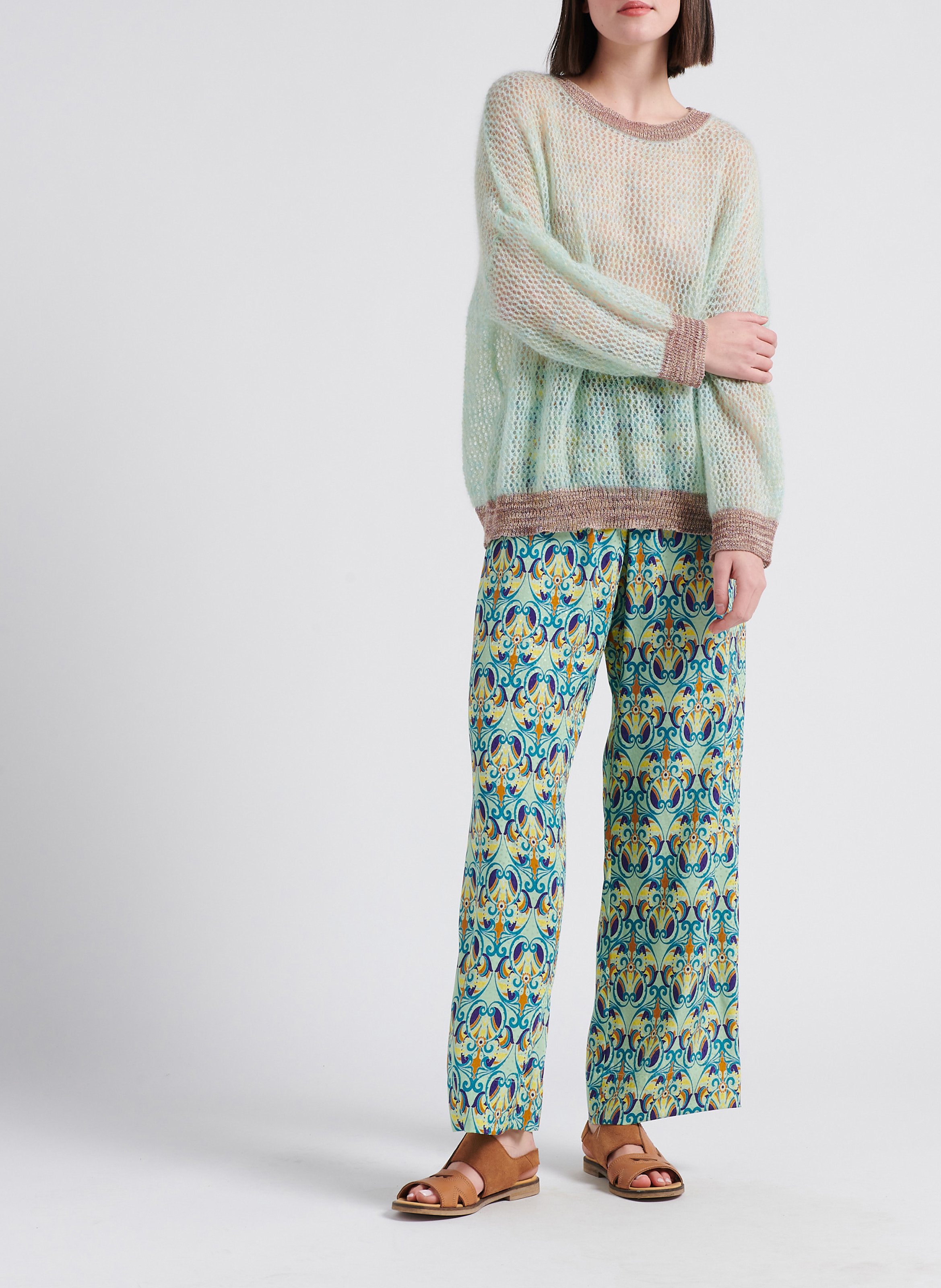 Pull ample col rond en laine mélangée Bleu