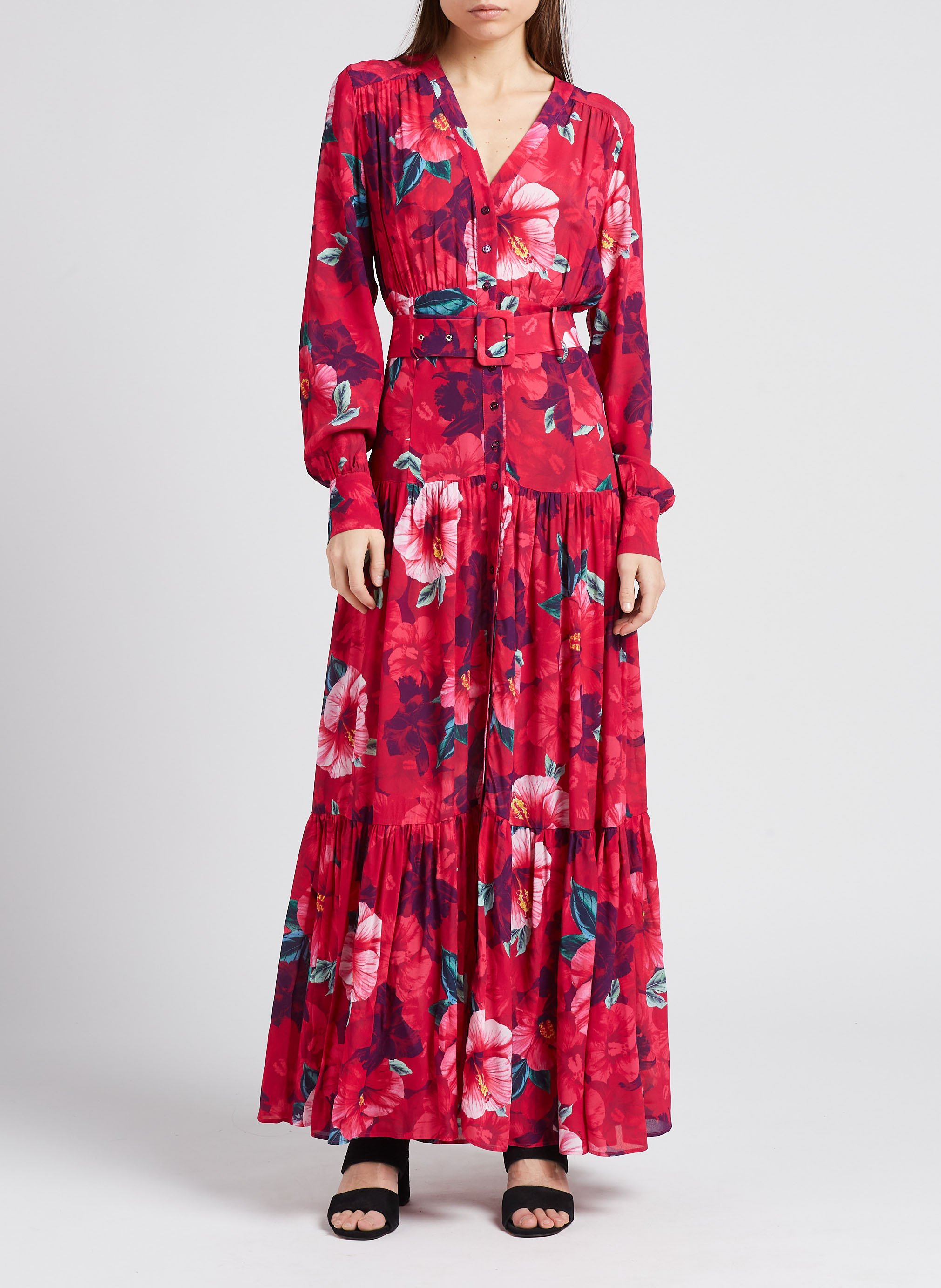 Robe longue col V imprimé floral  PINKO Rose