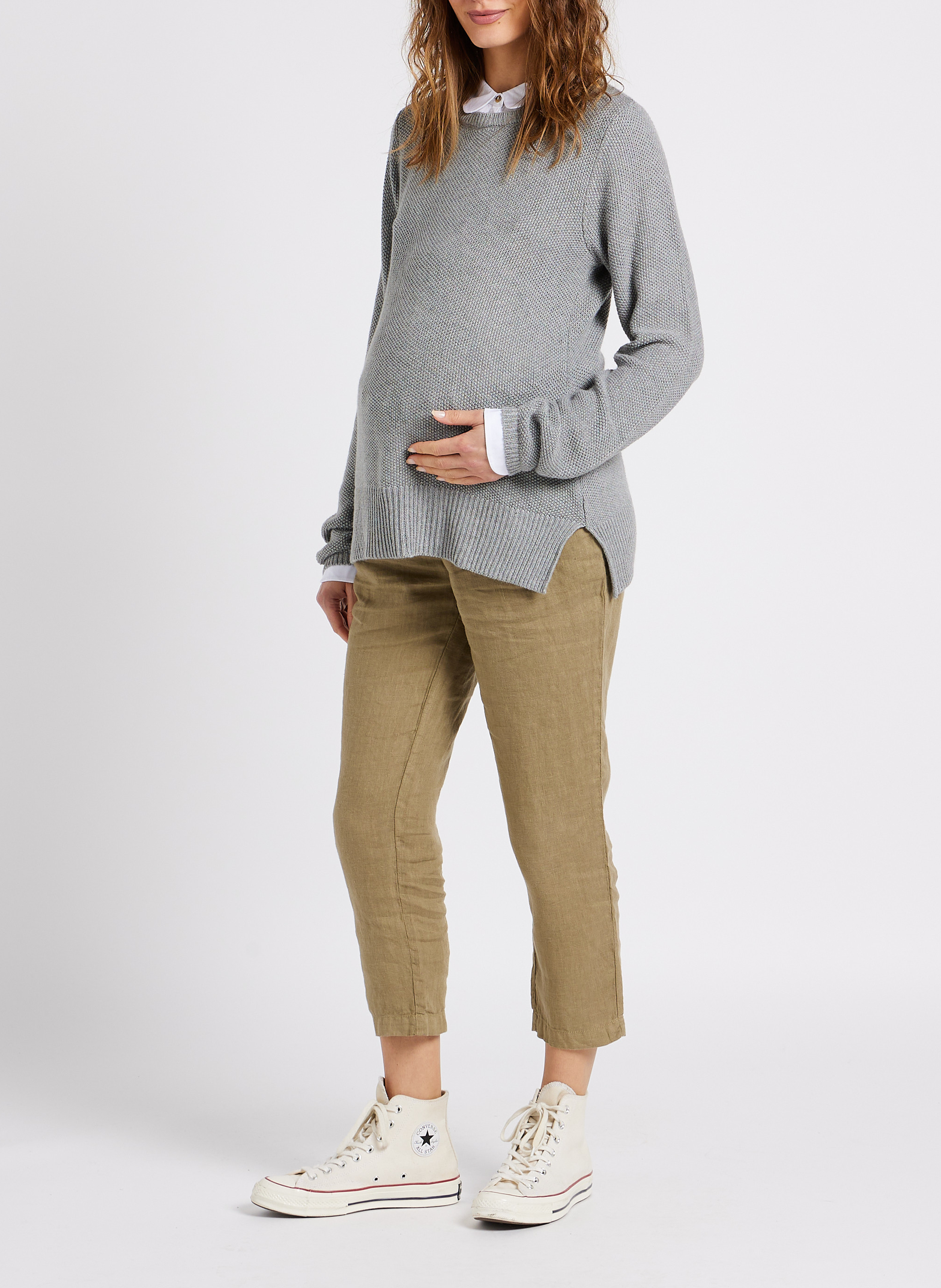 Pull-chemise de grossesse col claudine SERAPHINE Gris
