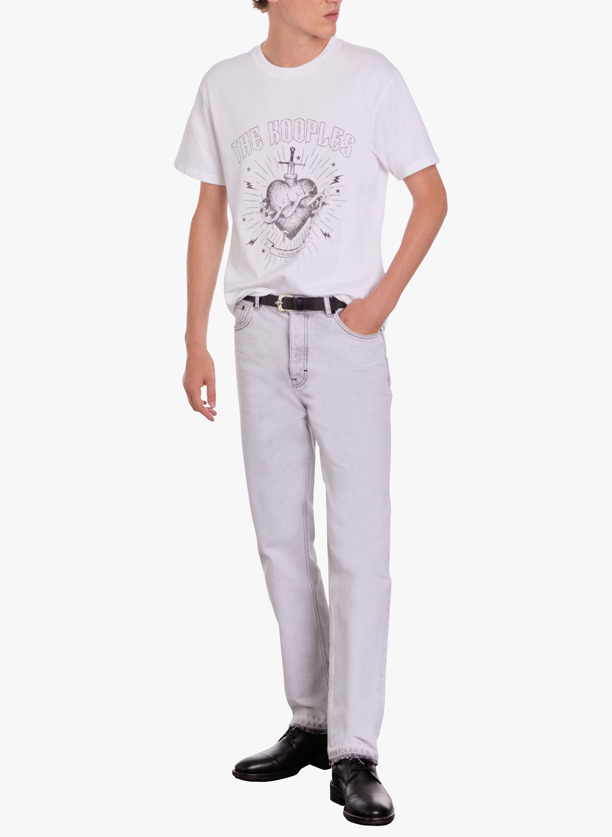 Recht, katoenen T-shirt met ronde hals en zeefdruk THE KOOPLES Wit