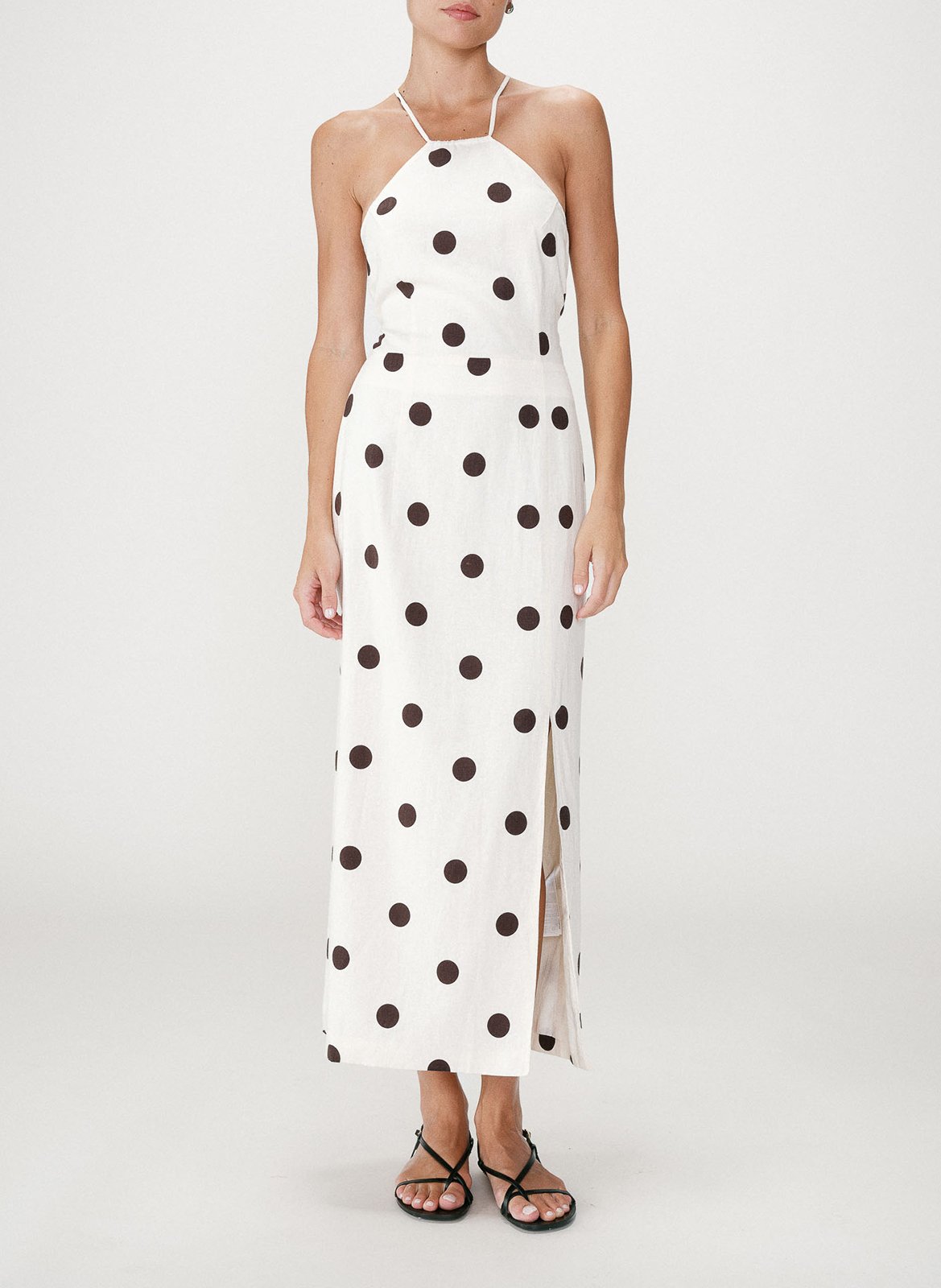 Lange jurk met Amerikaanse kraag van gemengd linnen GRACE ET MILA Wit