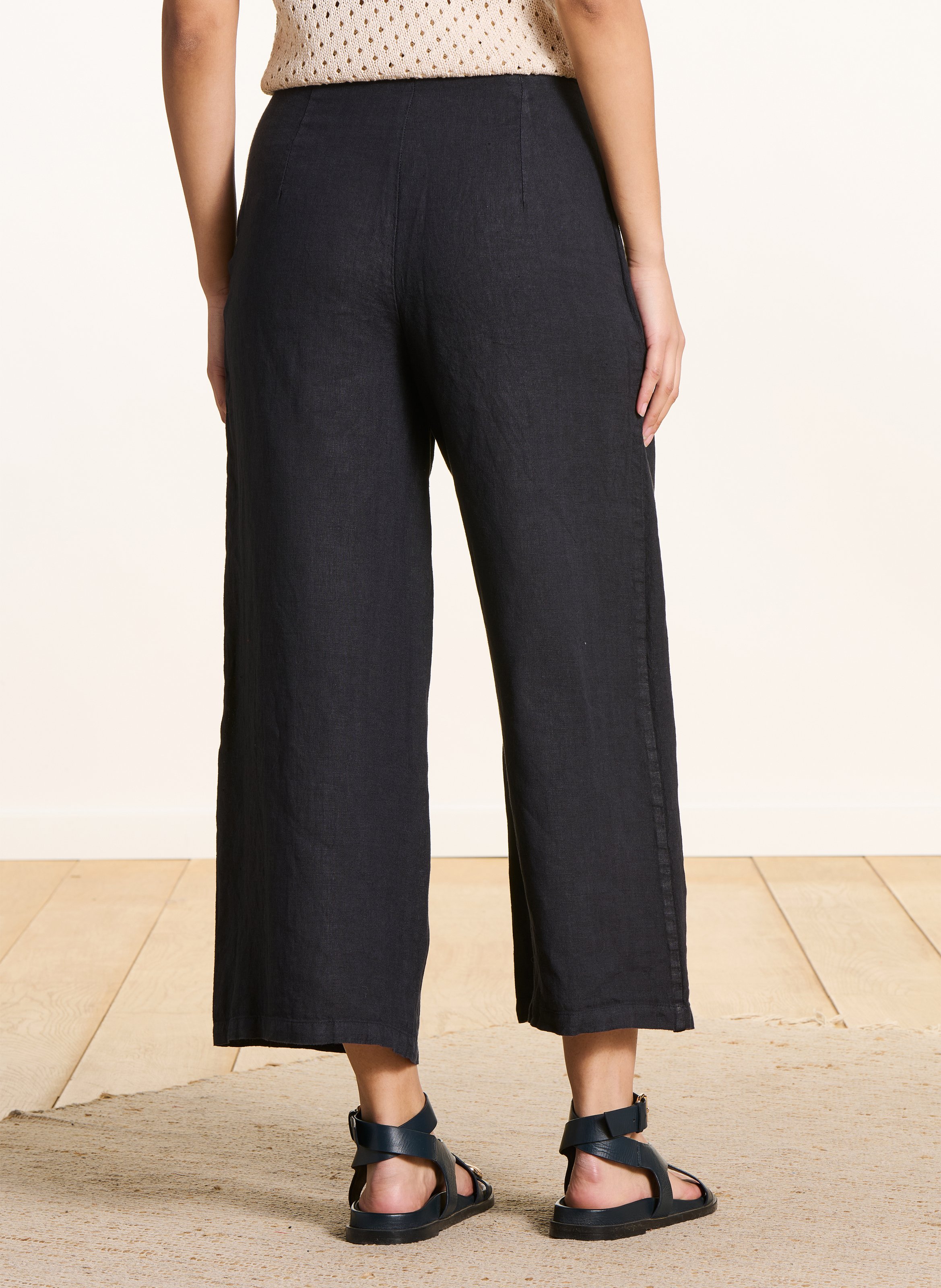 Pantalon large 7/8ème en lin LA FEE MARABOUTEE Bleu