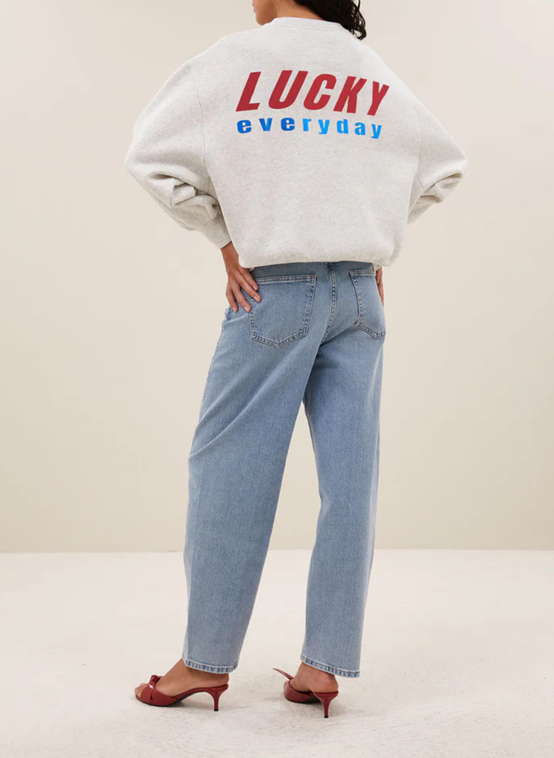 Sweat oversize col rond en coton mélangé BY BAR Gris