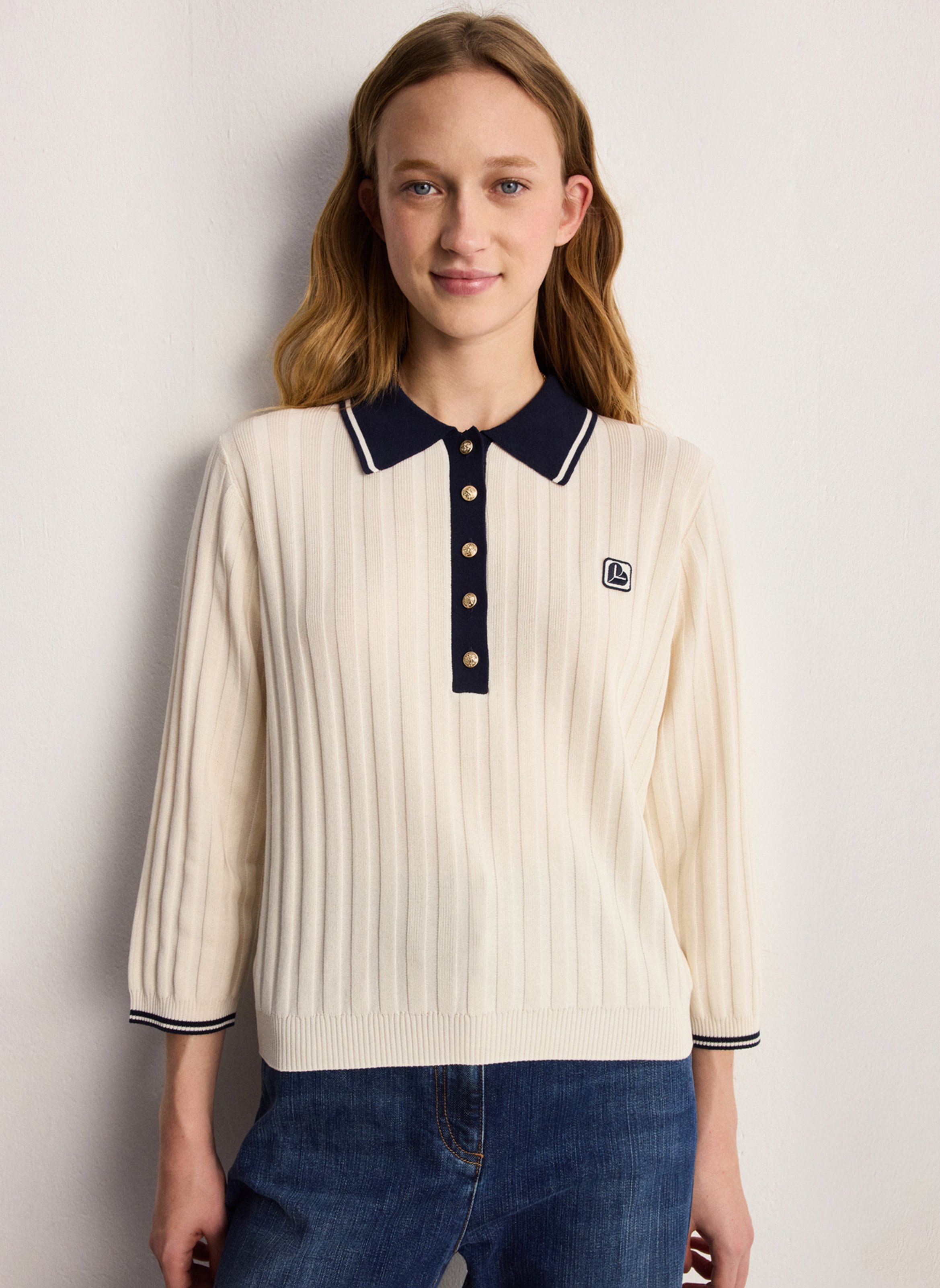 Straight cotton-blend polo shirt PABLO Beige