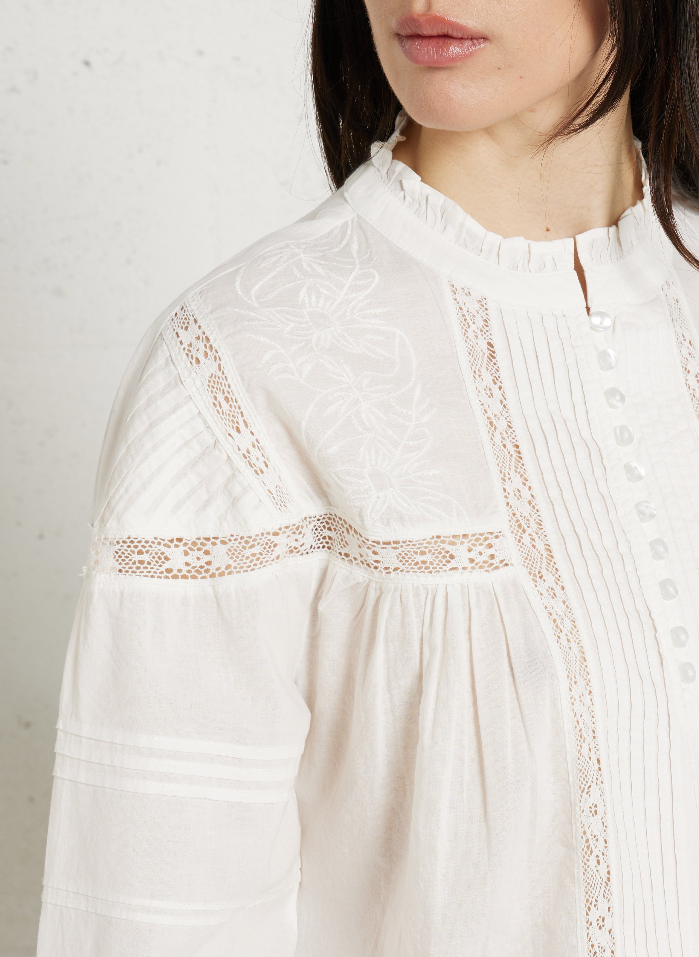 Blouse droite col rond en coton MAISON 123 Blanc