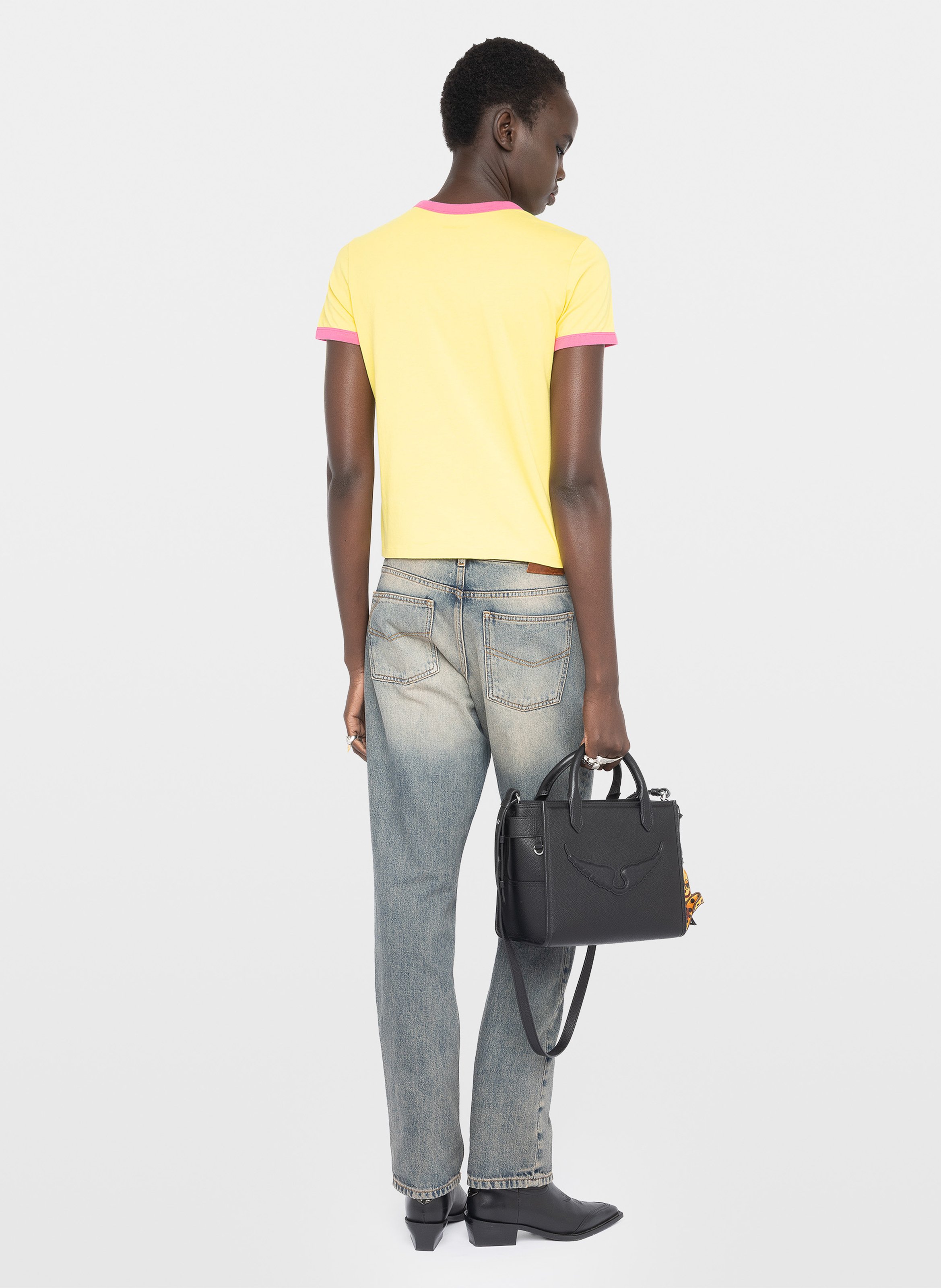 Rundhalsausschnitt T-Shirt mit kurzen Ärmeln und Druck Gelb