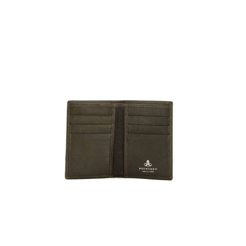 Calfskin leather credit-card holder POURCHET Brown