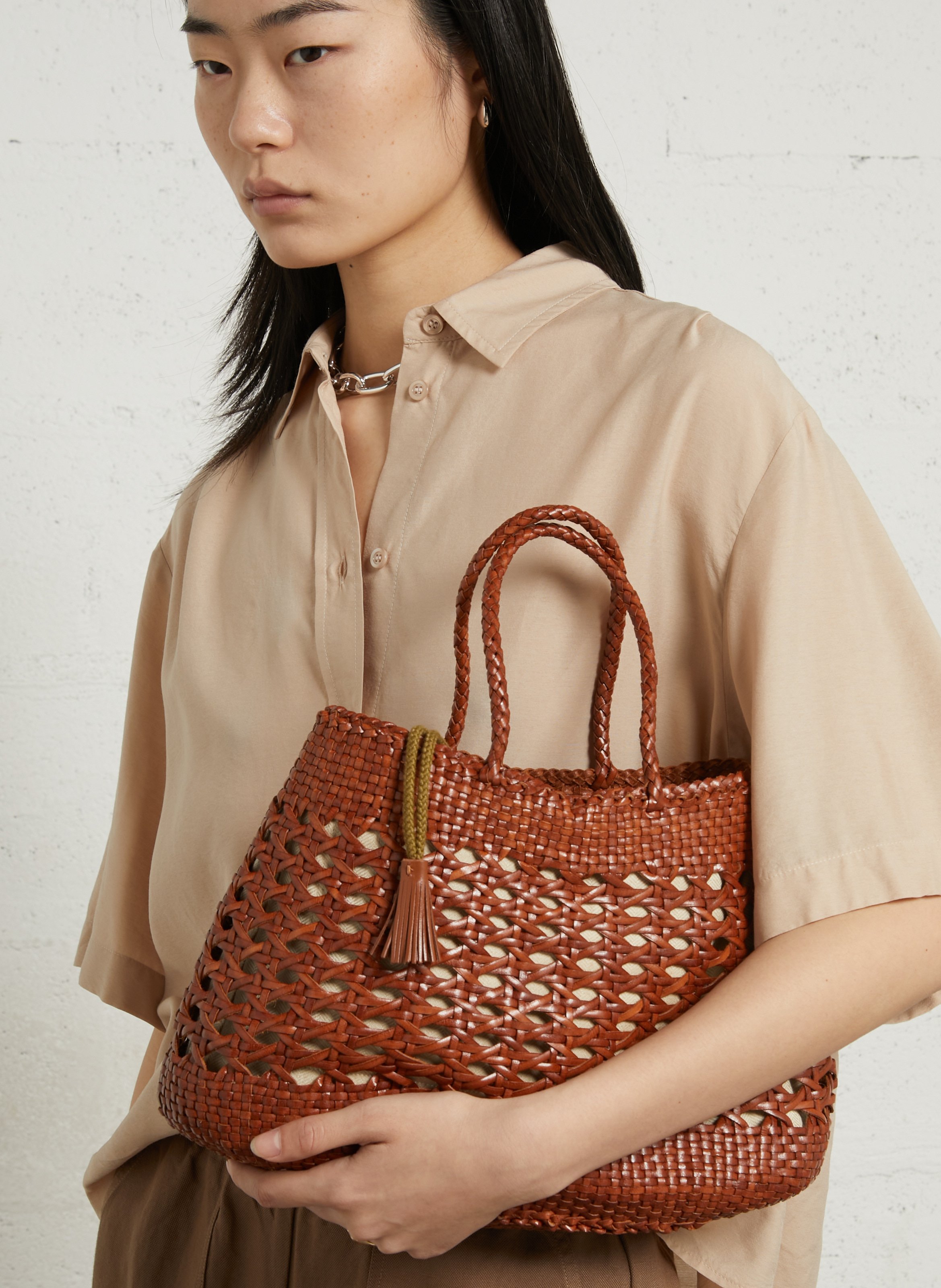 Sac à main tressé en cuir DRAGON DIFFUSION Marron