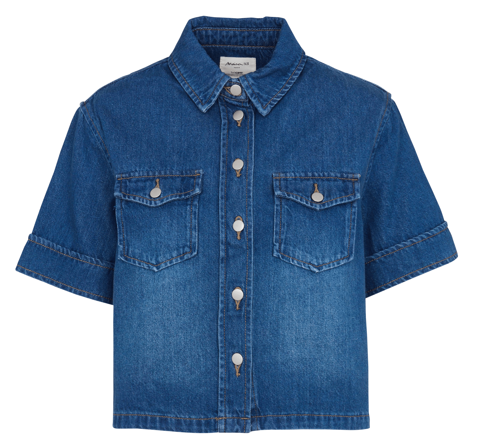 Chemise col classique en denim de coton MAISON 123 Bleu