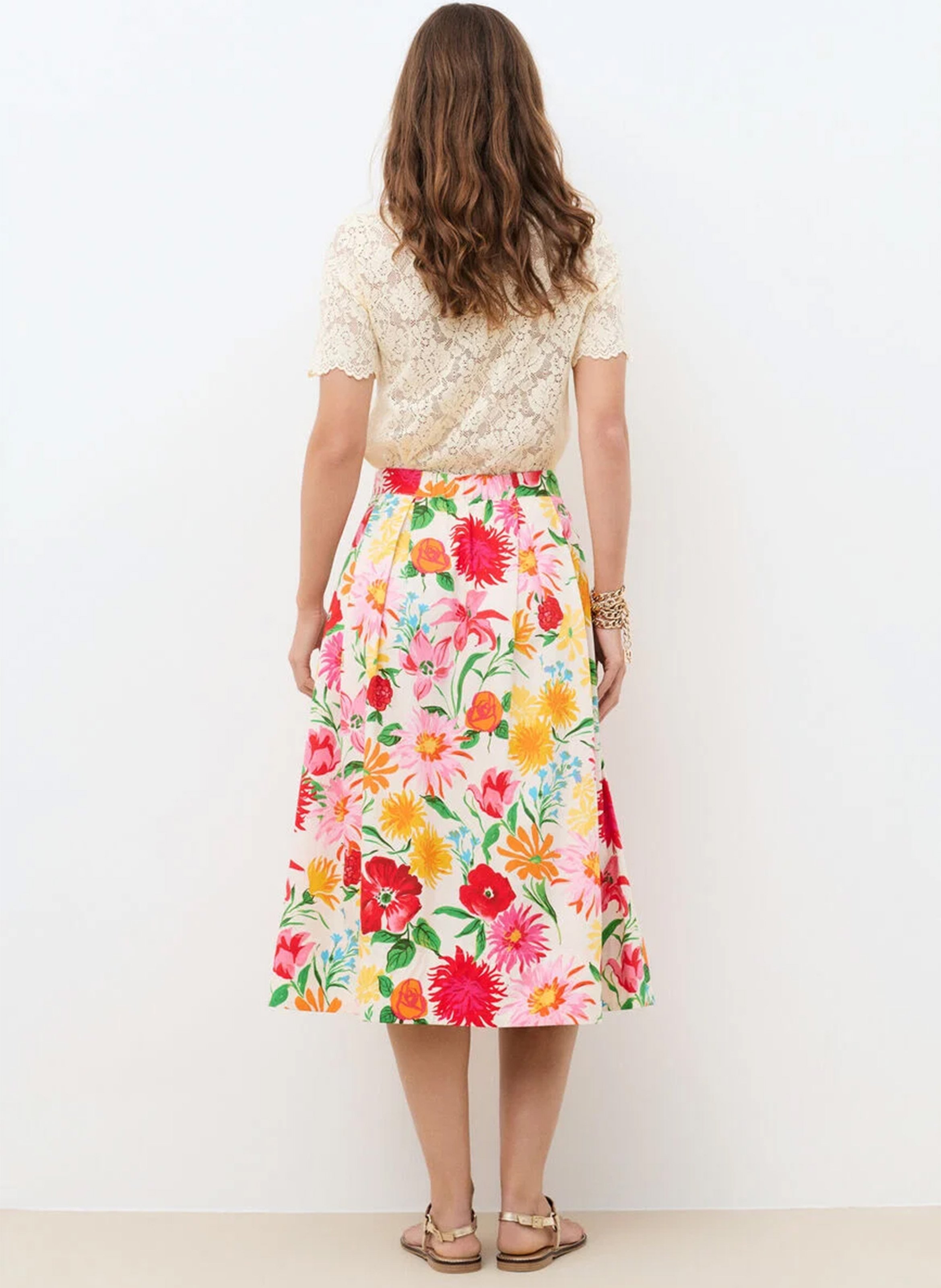 Flared cotton midi skirt CAROLL Beige