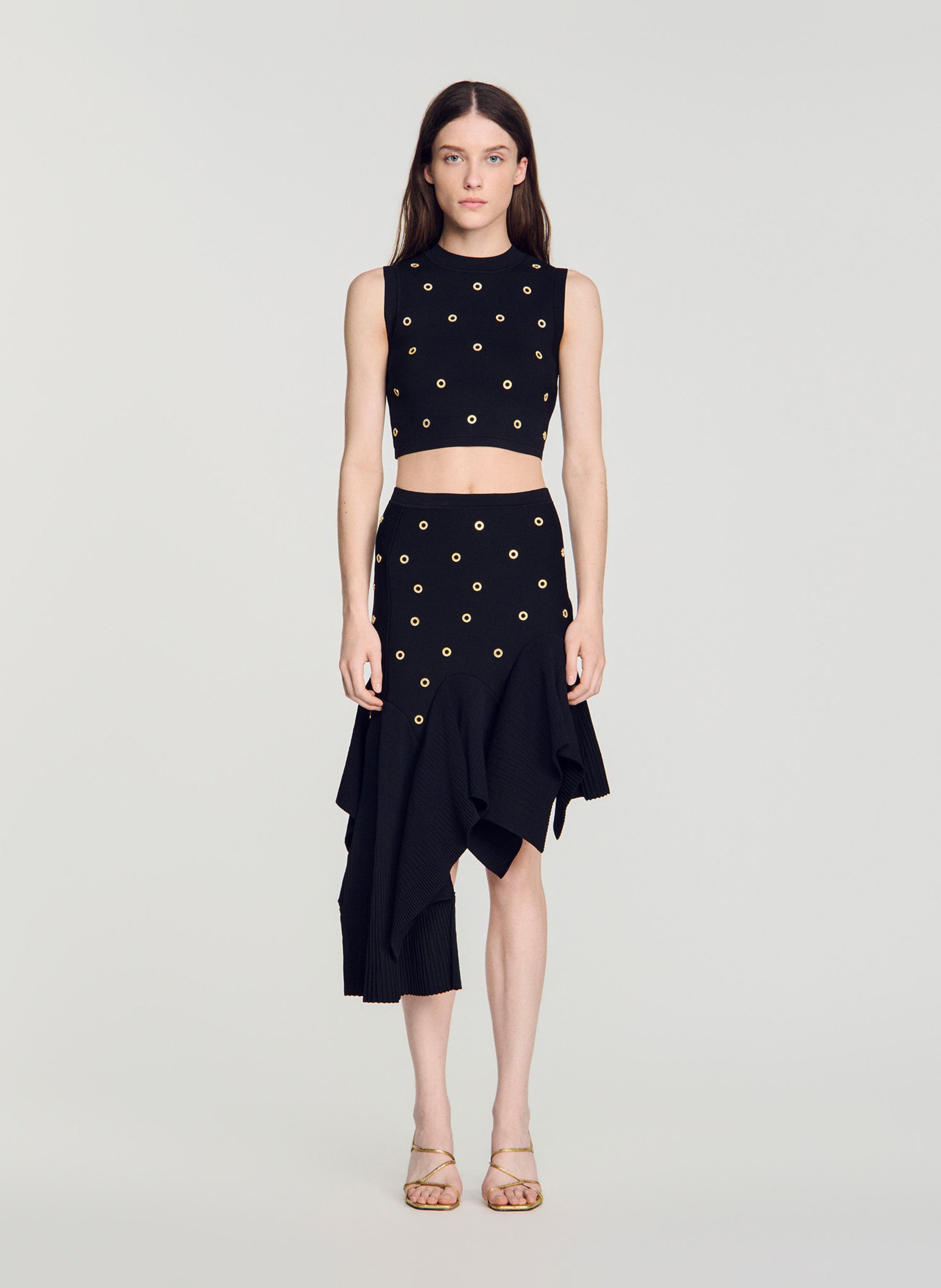 Lange, asymmetrische rok SANDRO Zwart