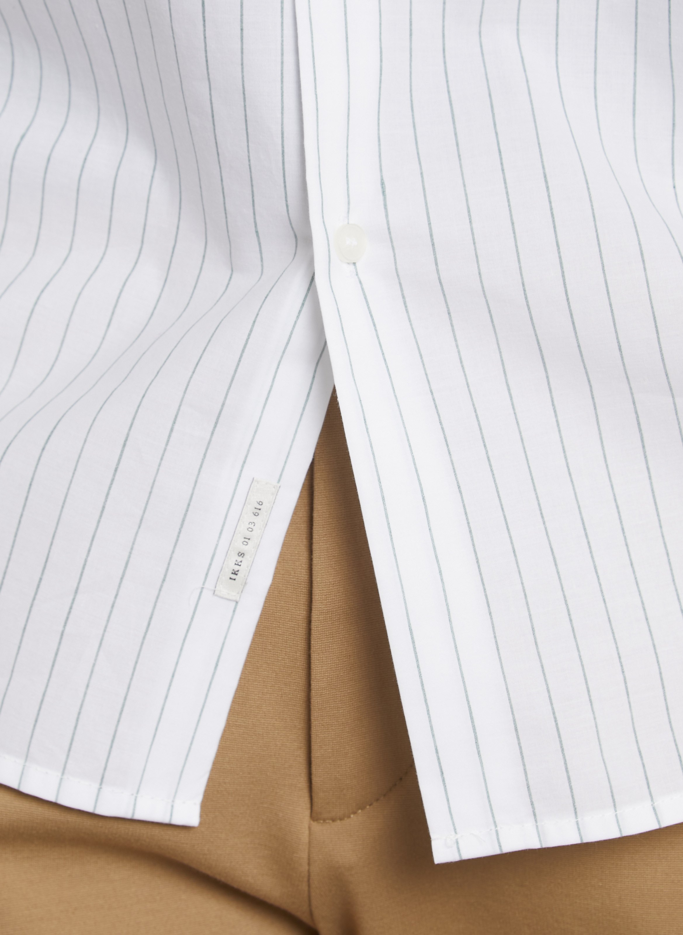 Straight shirt with classic collar in striped cotton and linen blend. IKKS Green