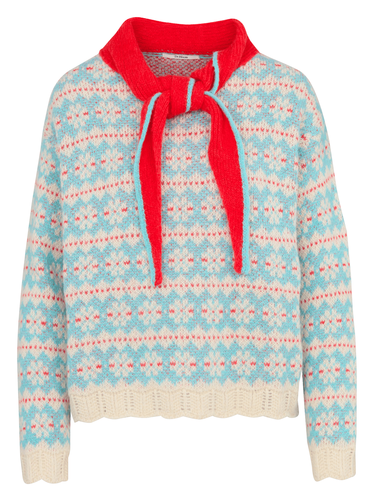 Gerader Pullover mit Lavallière-Kragen aus bedrucktem Strick DR BLOOM