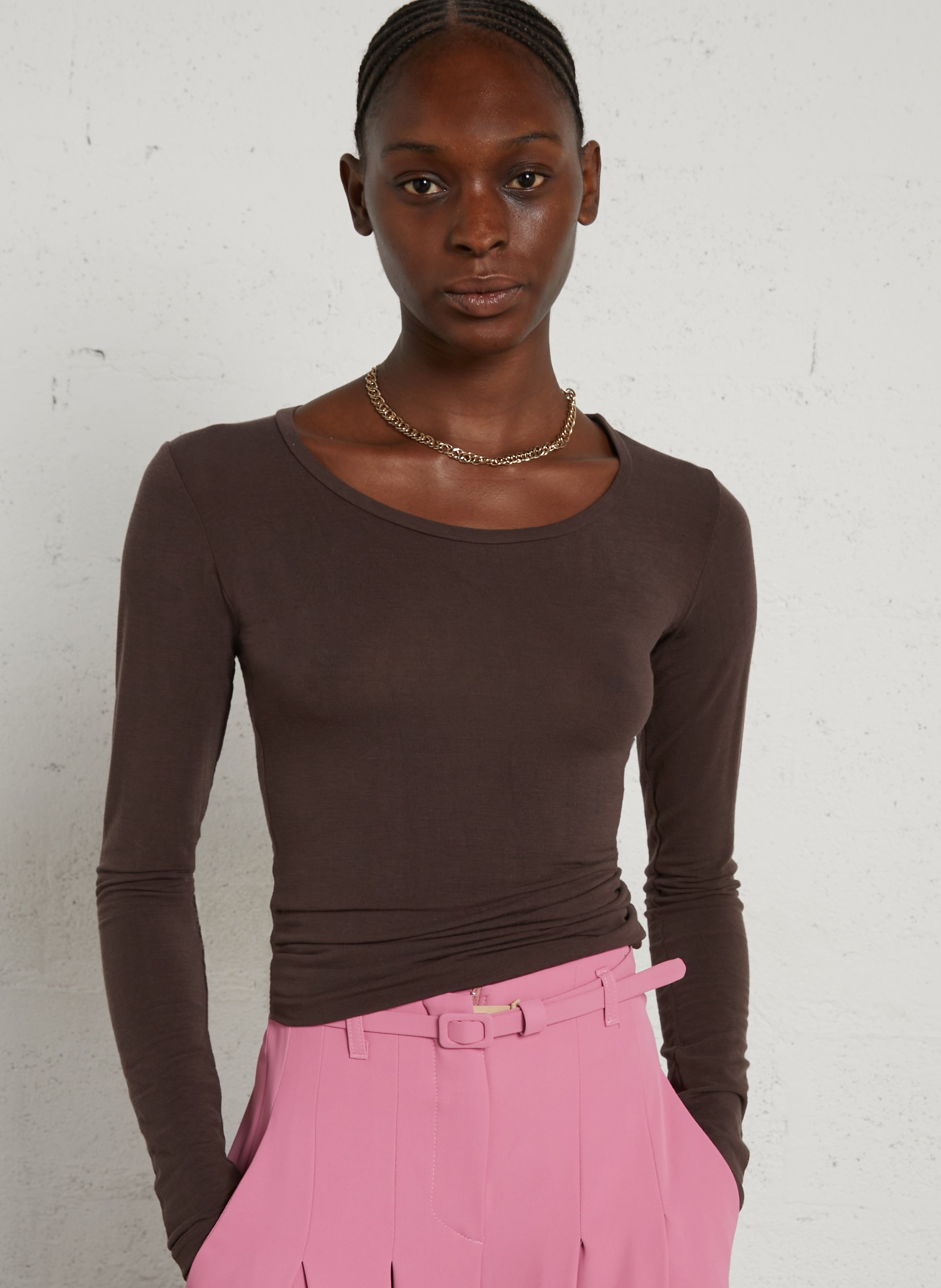 Tee-shirt col rond en laine mélangée IMPERIAL Marron