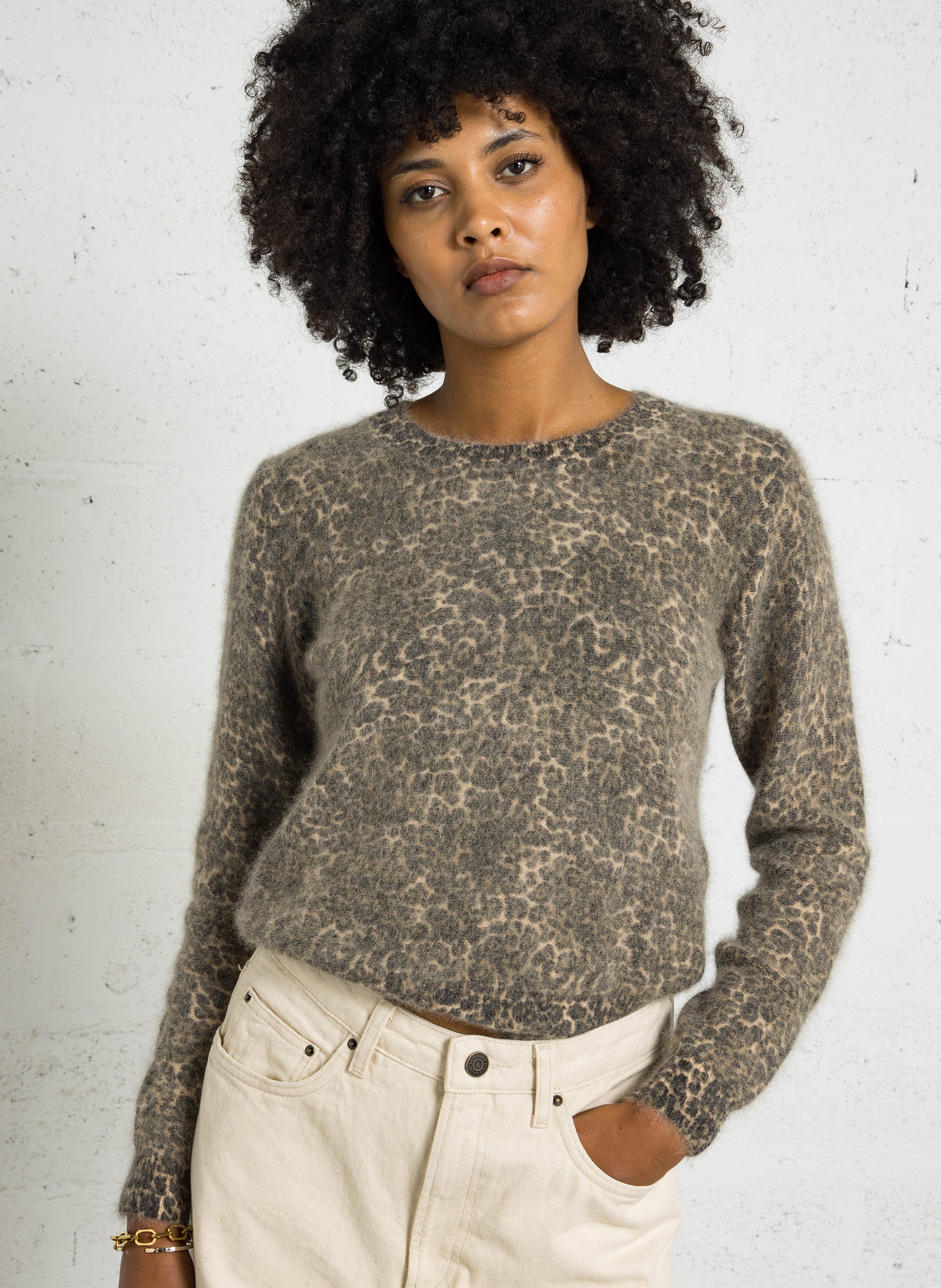 Pull droit col rond en laine imprimée BELLEROSE Multicolore
