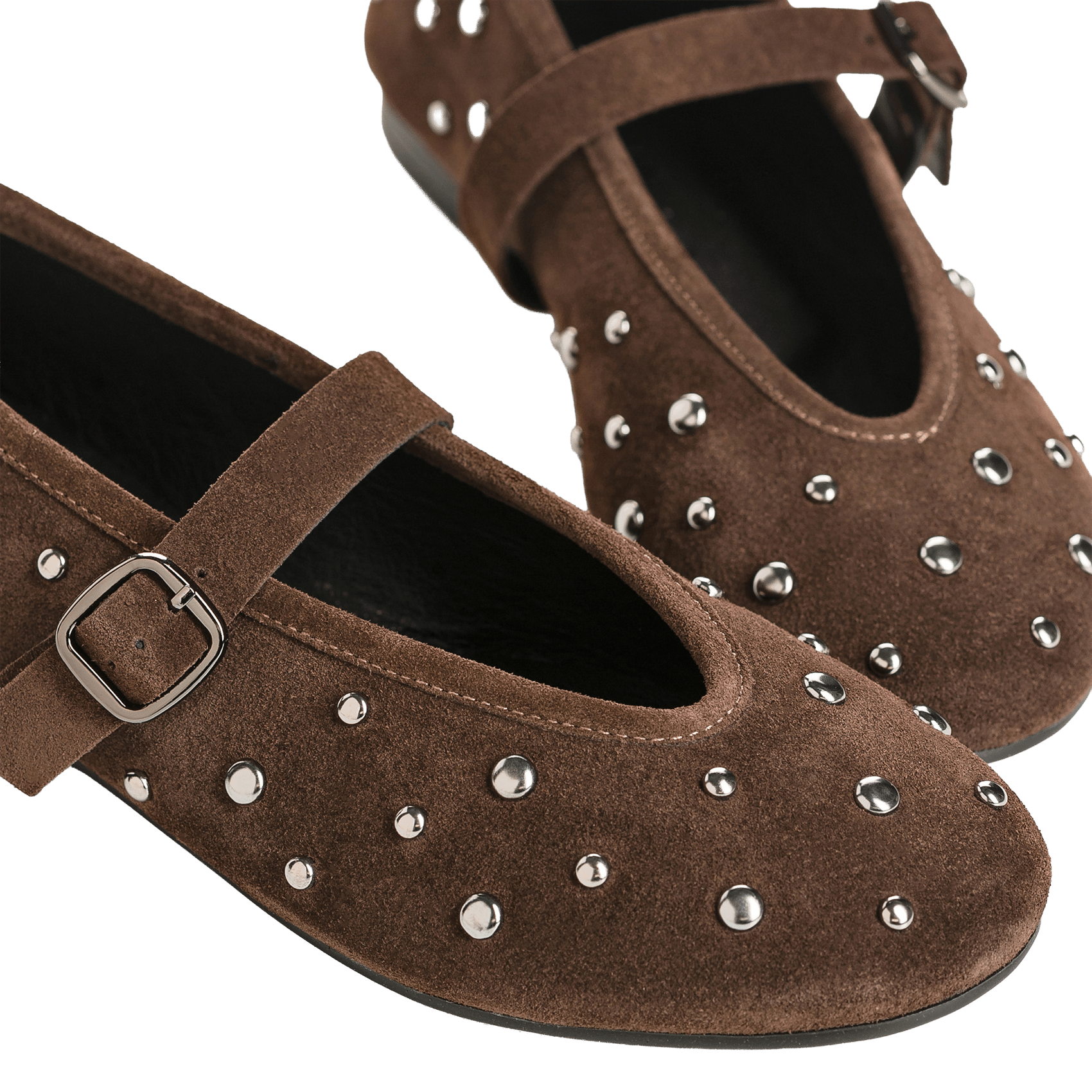 Nietenbesetzte Wildleder-Ballerinas | Braun REQINS Damen