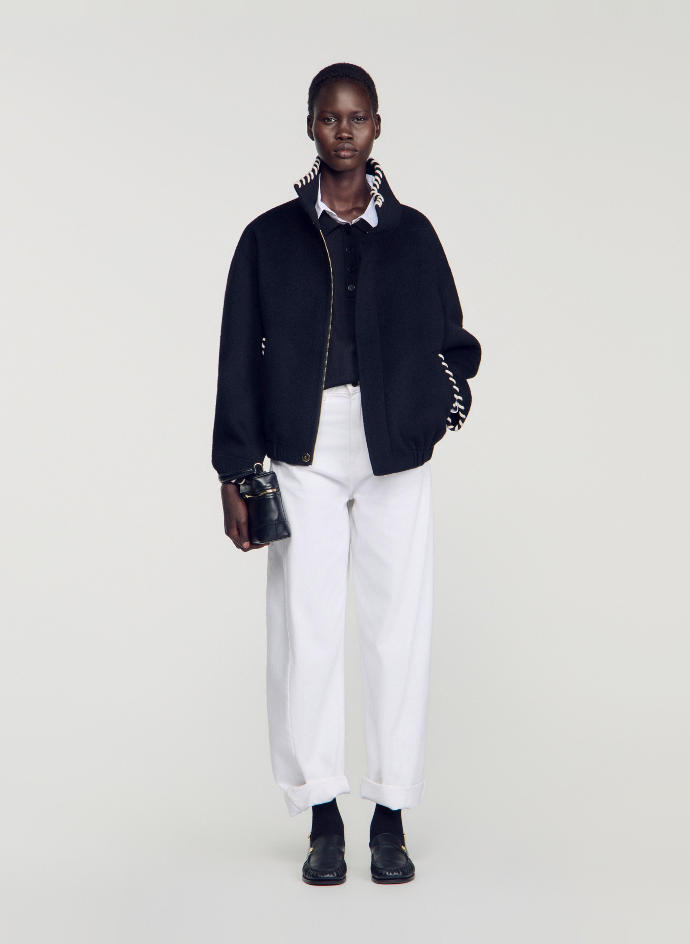 Veste col montant en laine SANDRO Black