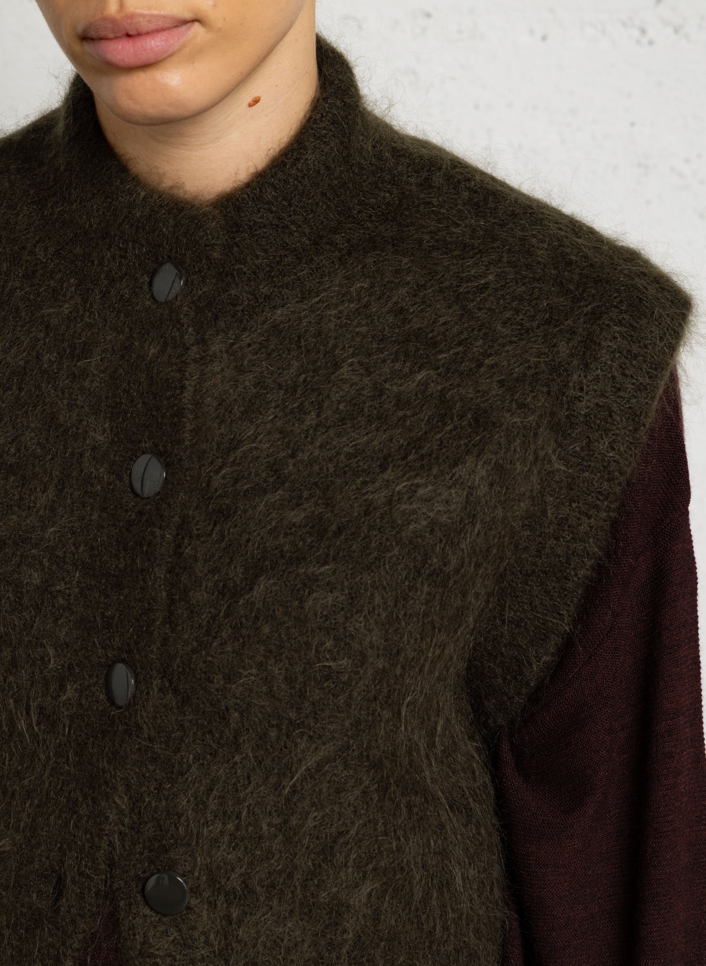 Gilet droit en mohair mélangé MAISON 123 Kaki
