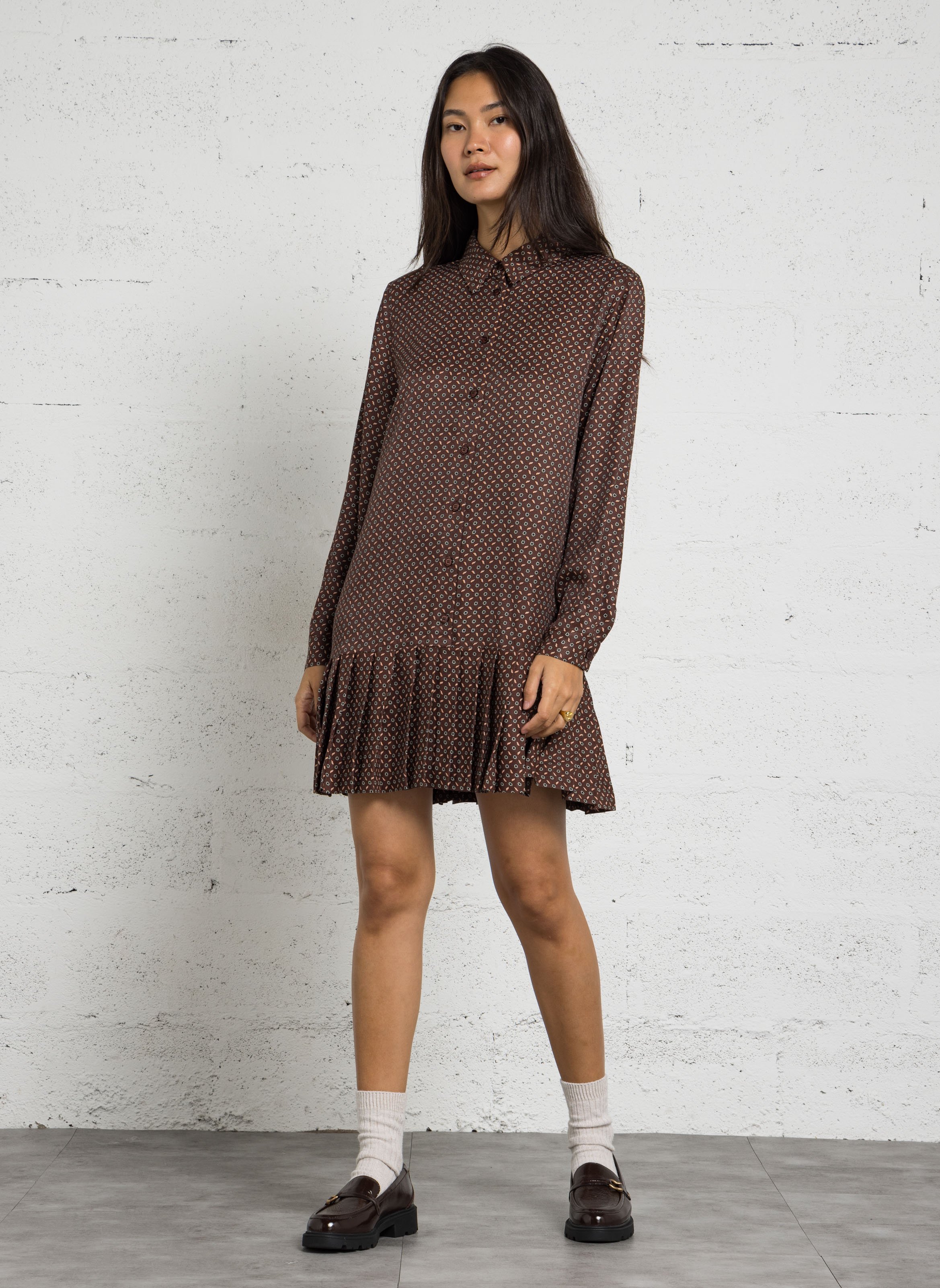 Robe courte imprimée DES PETITS HAUTS Marron