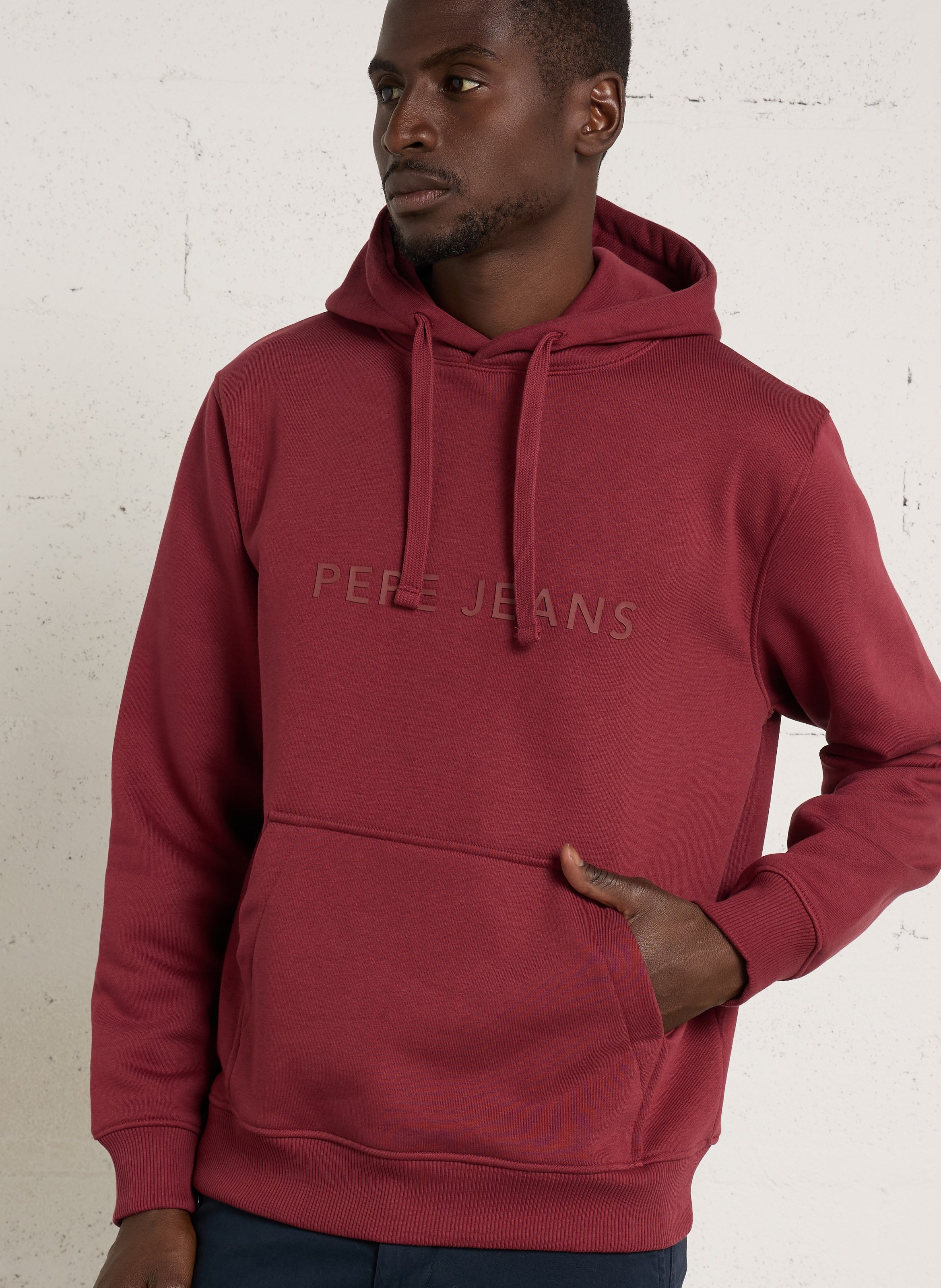 Sweat à capuche uni avec logo brodé PEPE JEANS