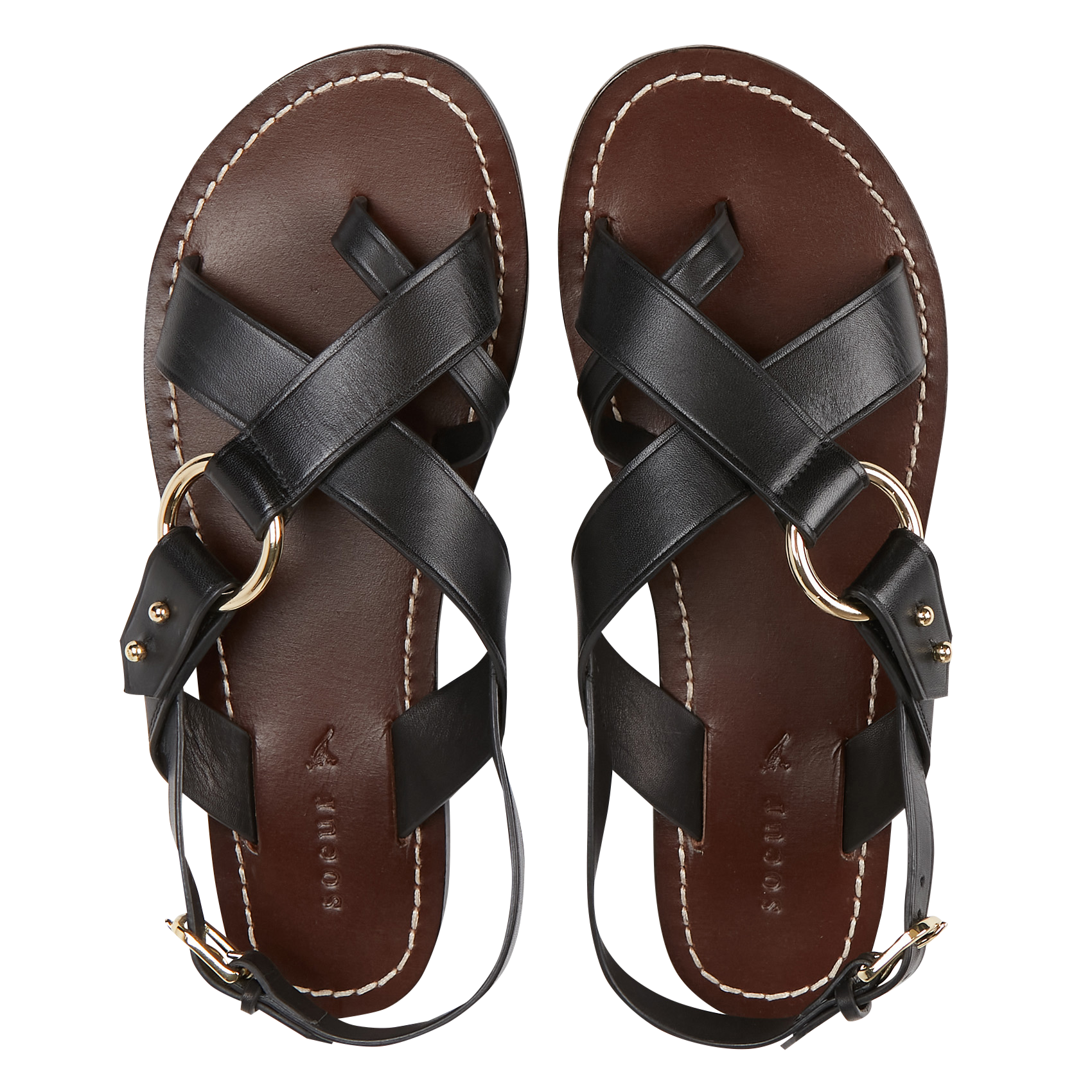 Platte, leren sandalen SOEUR Zwart