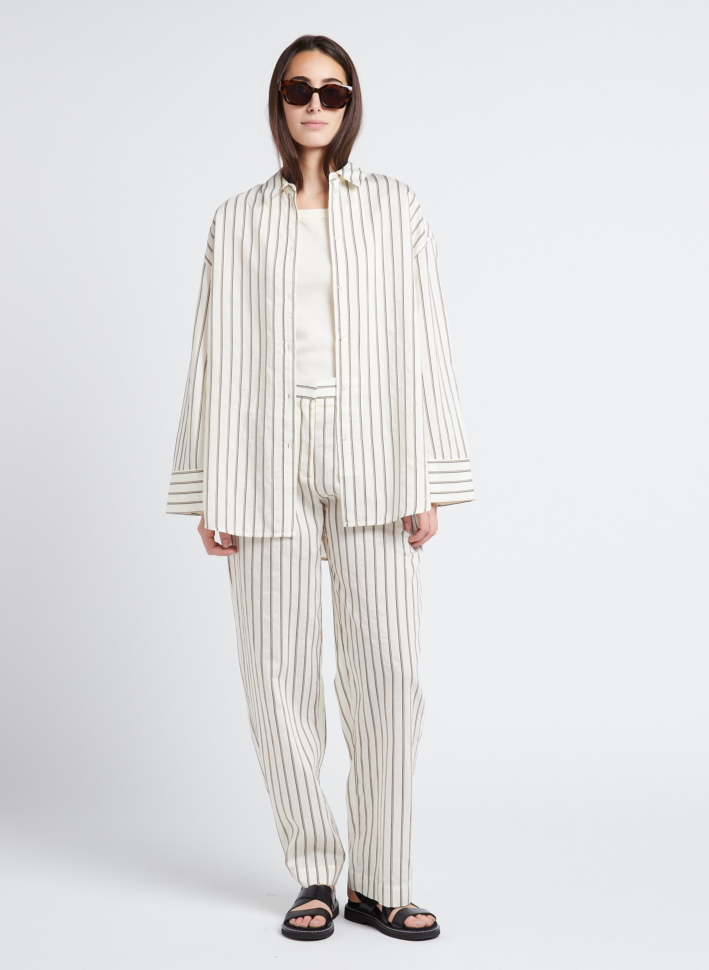 Loose-fit striped shirt SAMSOE SAMSOE White